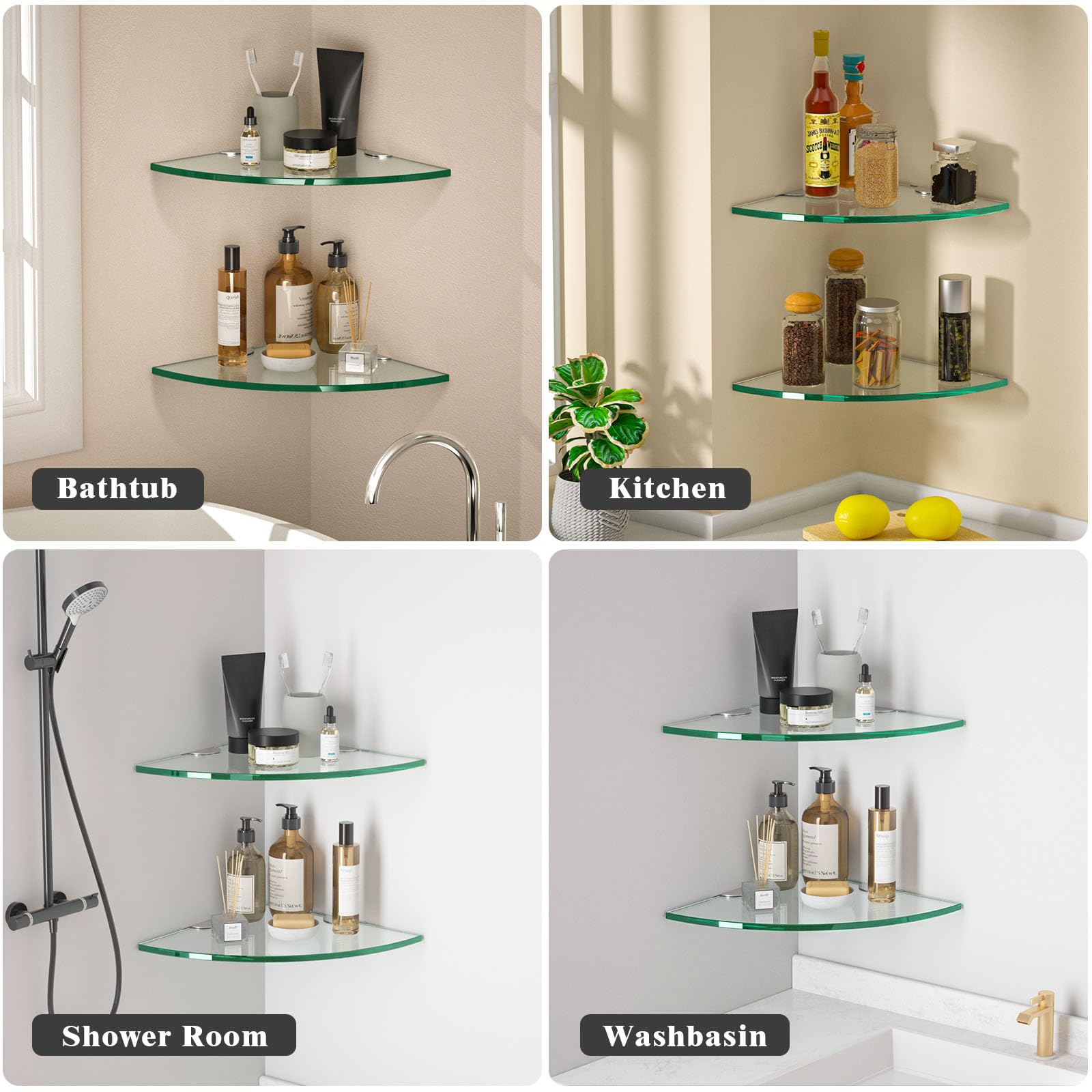 Corner Glass Shower Caddy 4 Pack 8MM (4 Count)