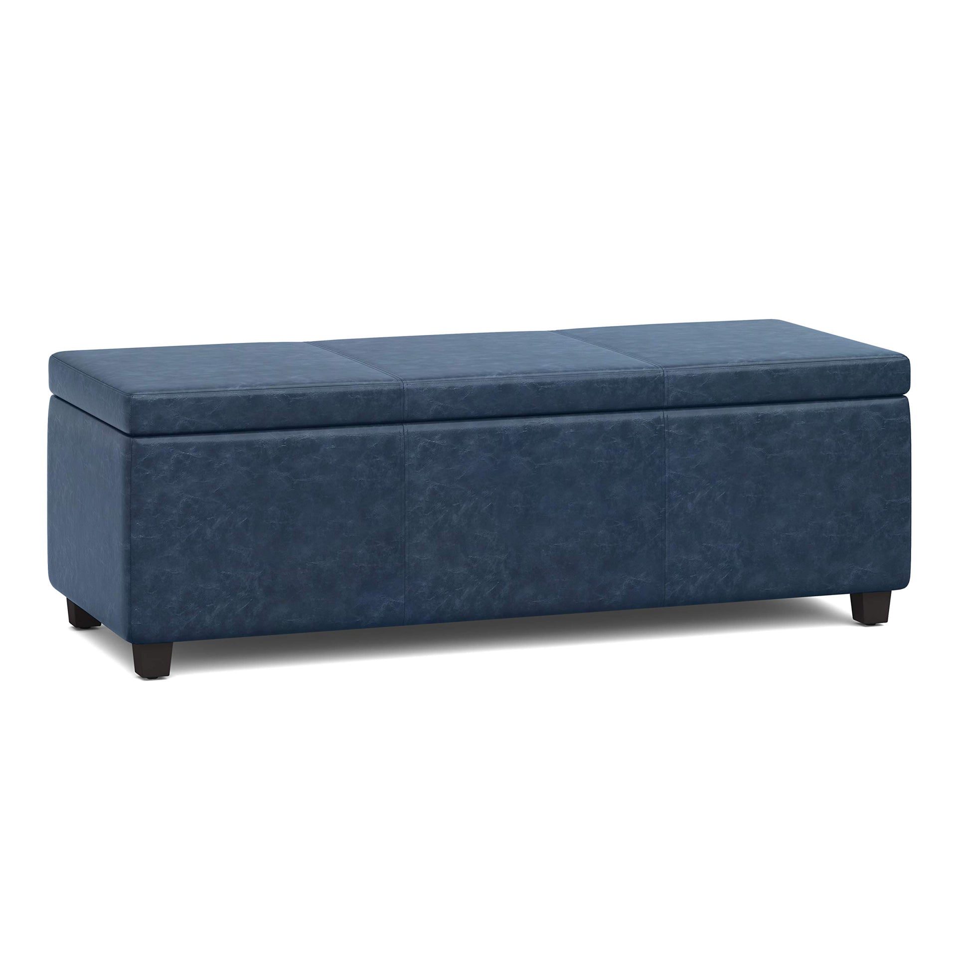Avalon 48" Wide Vegan Leather Storage Ottoman in Denim Blue