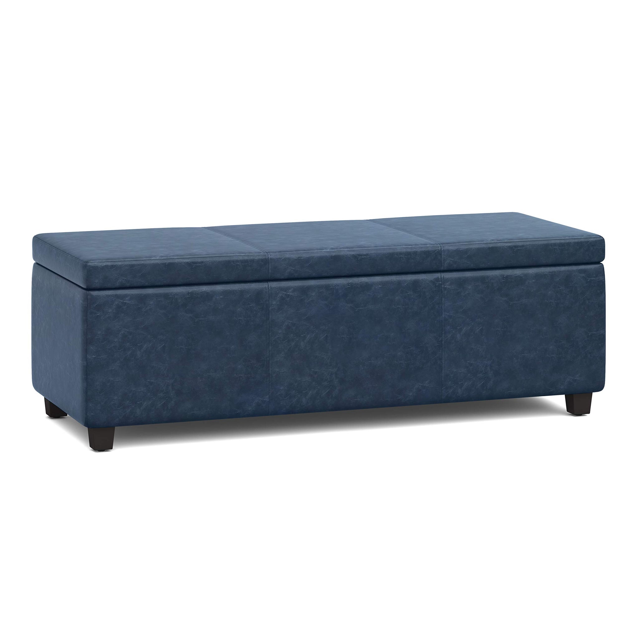 Avalon 48" Wide Vegan Leather Storage Ottoman in Denim Blue
