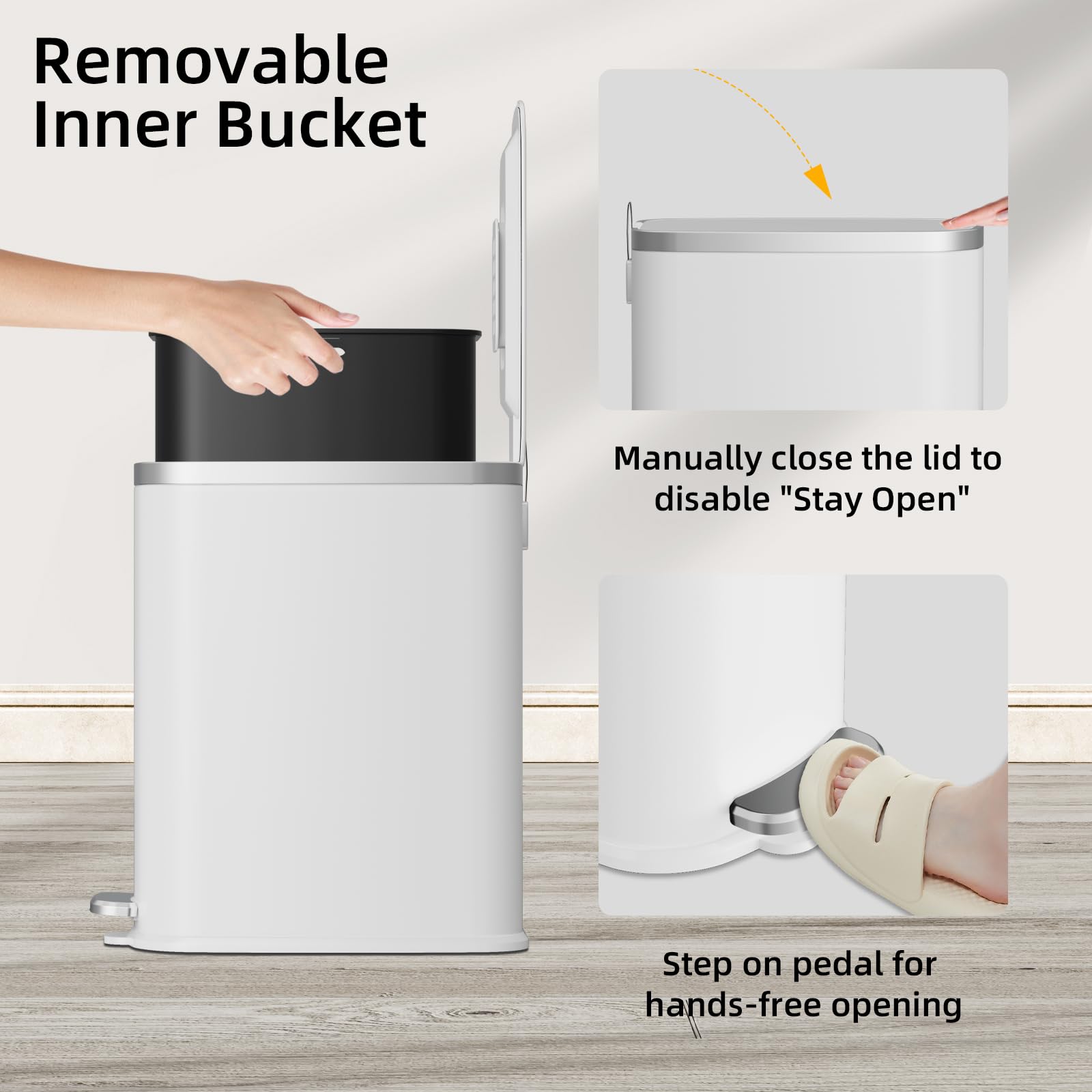 Slim Bathroom Trash Can with Lid Soft Close