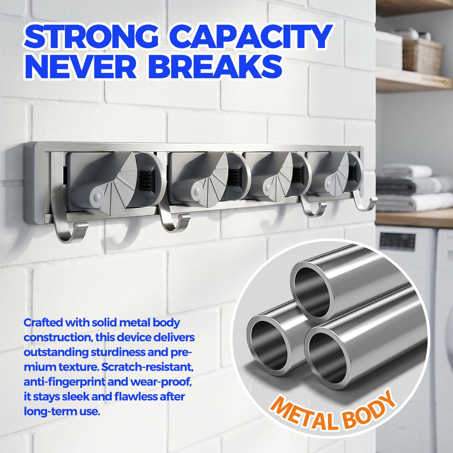 Mop Broom Holder Wall Mount Metal Pantry Organization and Storage Garden Kitchen Tool Organizer Wall Hanger for Home Goods