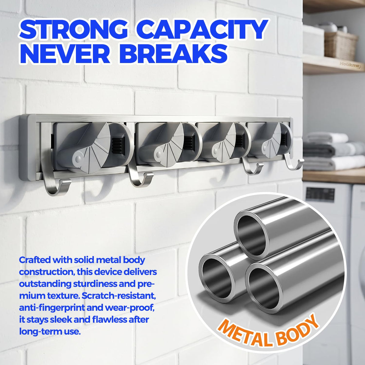 Mop Broom Holder Wall Mount Metal Pantry Organization and Storage Garden Kitchen Tool Organizer Wall Hanger for Home Goods