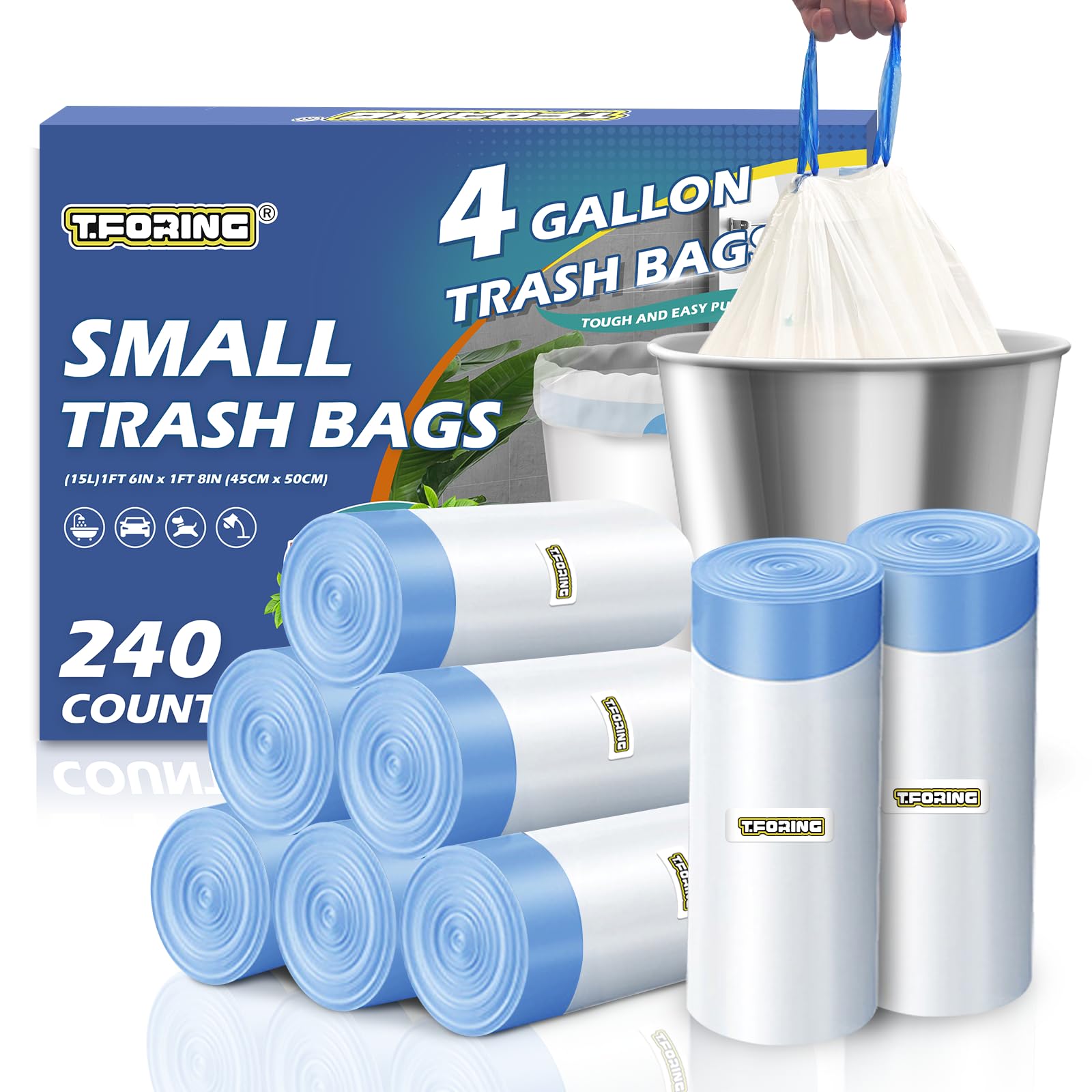Small Trash Bags 4 Gallon Drawstring (240 Count)