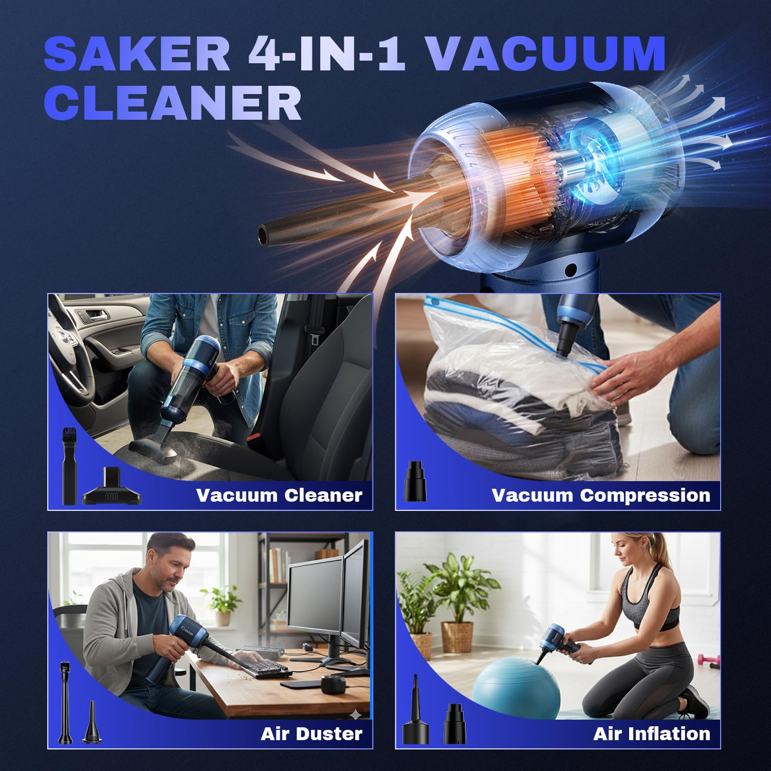 4 in1 Handheld Car Vacuum Portable Cordless 20000Pa HL157 Blue