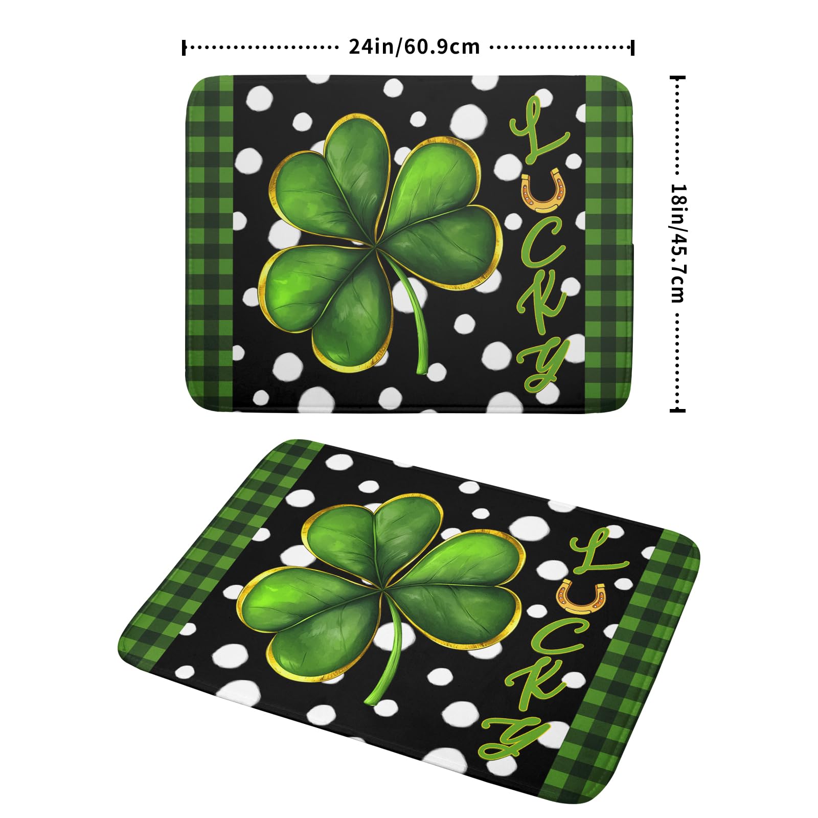 St. Patrick's Day Dish Drying Mats 18x24 Inch Green Clover Shamrock Lucky Kitchen Mat Polka Dot Microfiber Drying Mats Ultra Absorbent Reversible Dishes Drying Rack Pad for Kitchen Countertops