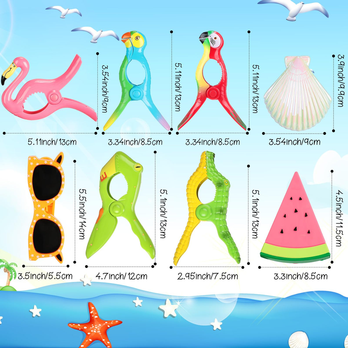 16 Pcs Beach Towel Clips for Beach Chairs Cute Towel Holder Cruise Clothes Pins for Lounge Chair Patio Pool (16 Count)