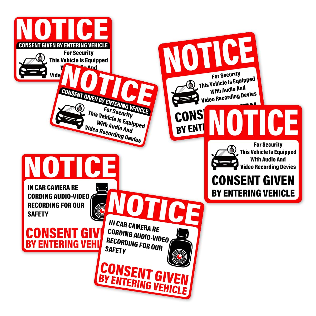 Pack 18 Pcs Notice Audio and Video Recording Sticker for House Vehicles Indoor Outdoor Window Caution Labels Warning Security Signs Bumper Stickers Vinyl Decals Home Accessories (18 Count)