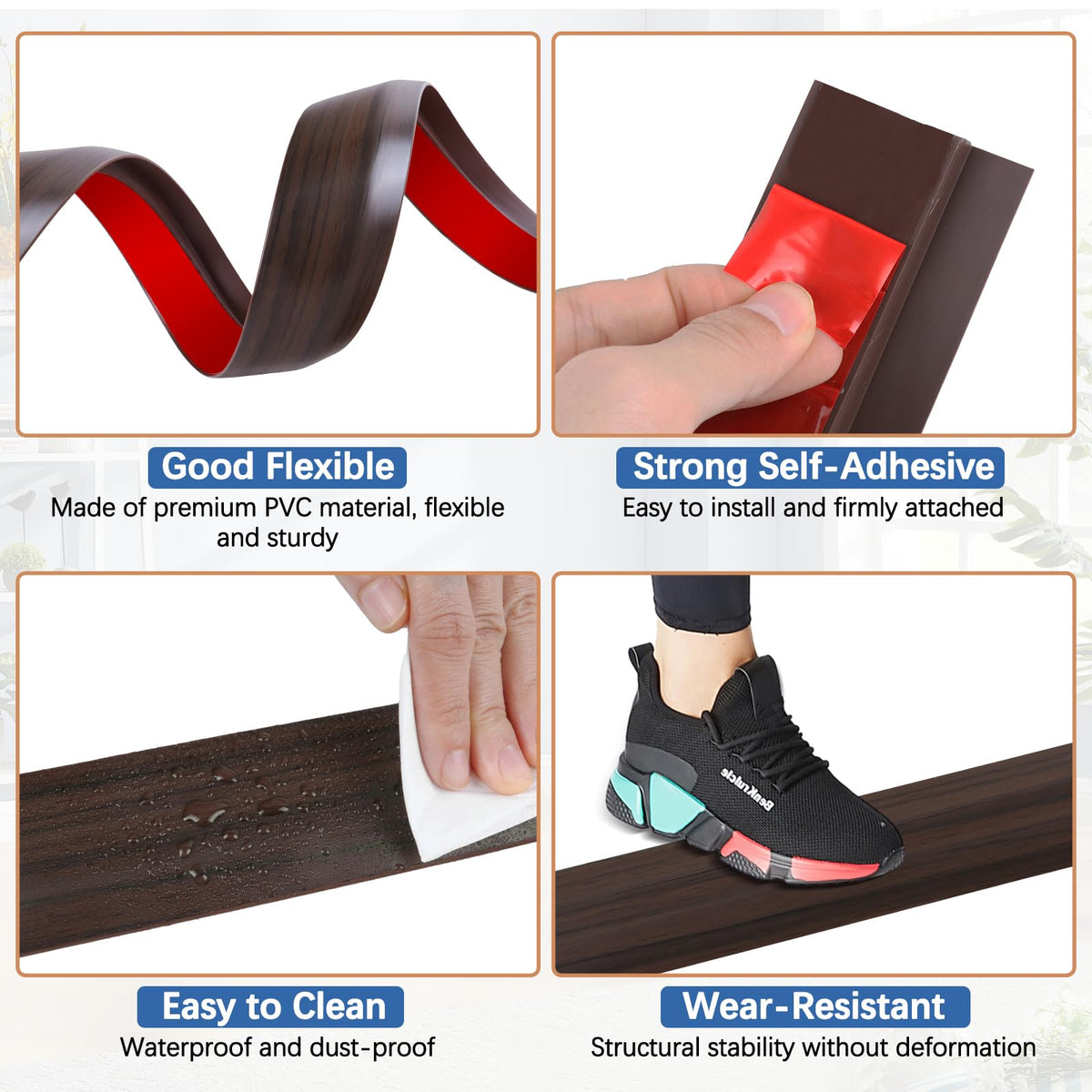 Vinyl Floor Transition Strip Self Adhesive Door Threshold Strip (6.6 Foot)