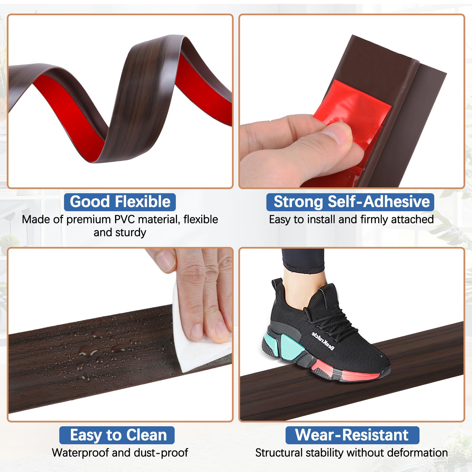 Vinyl Floor Transition Strip Self Adhesive Door Threshold Strip (3.3 Foot)