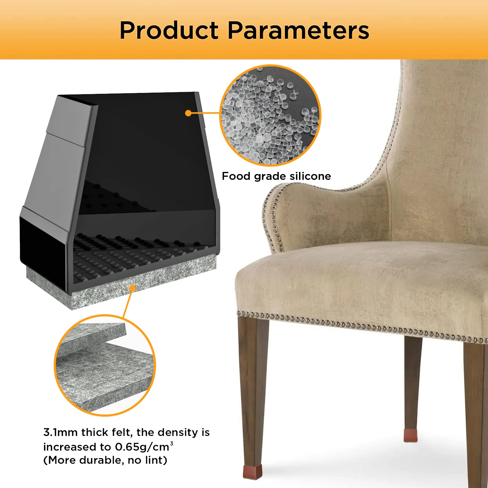 Square Chair Leg Protectors for Hardwood (16 Count)