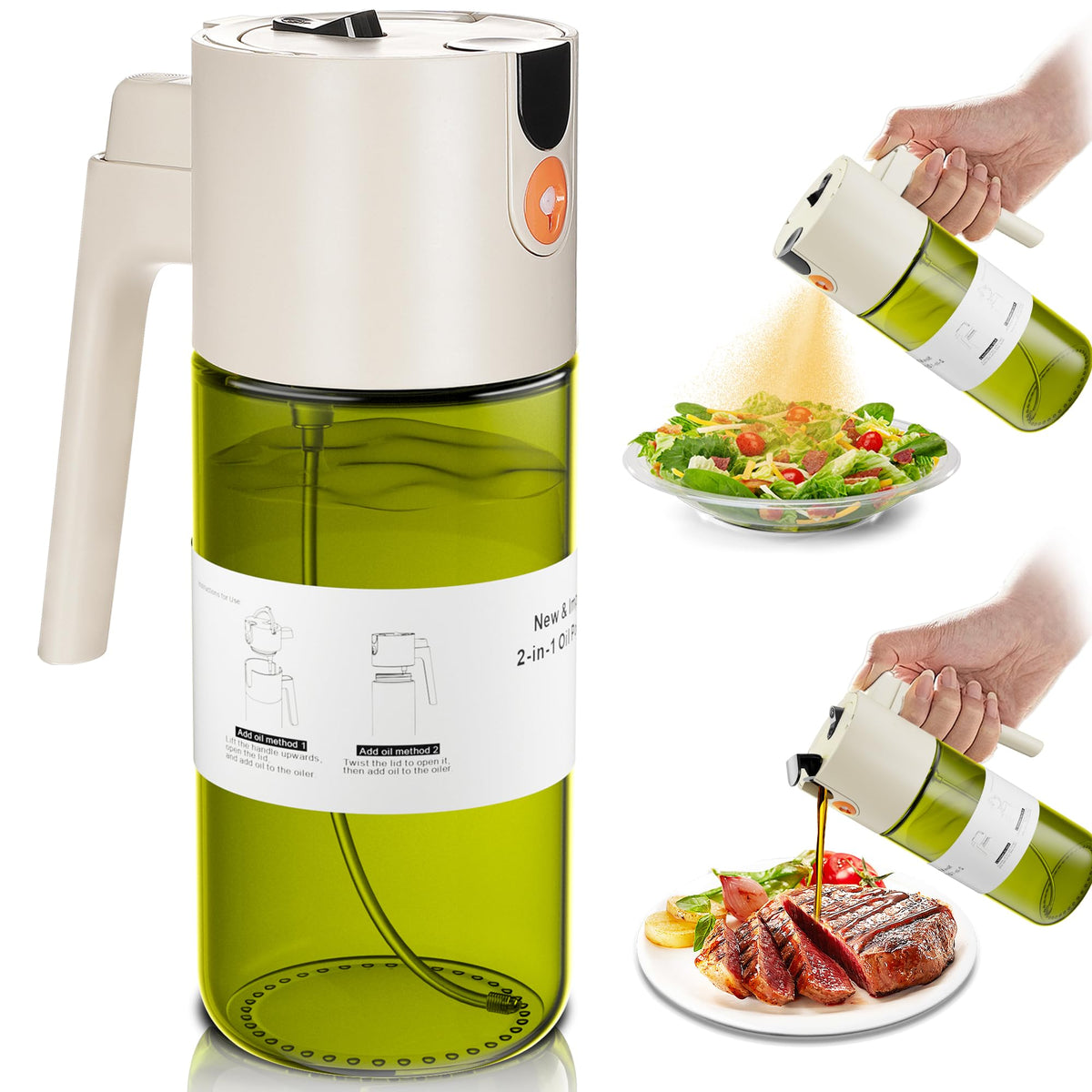 Olive Oil Sprayer & Dispenser Bottle for Cooking 17oz Dark Glass Oil Mister