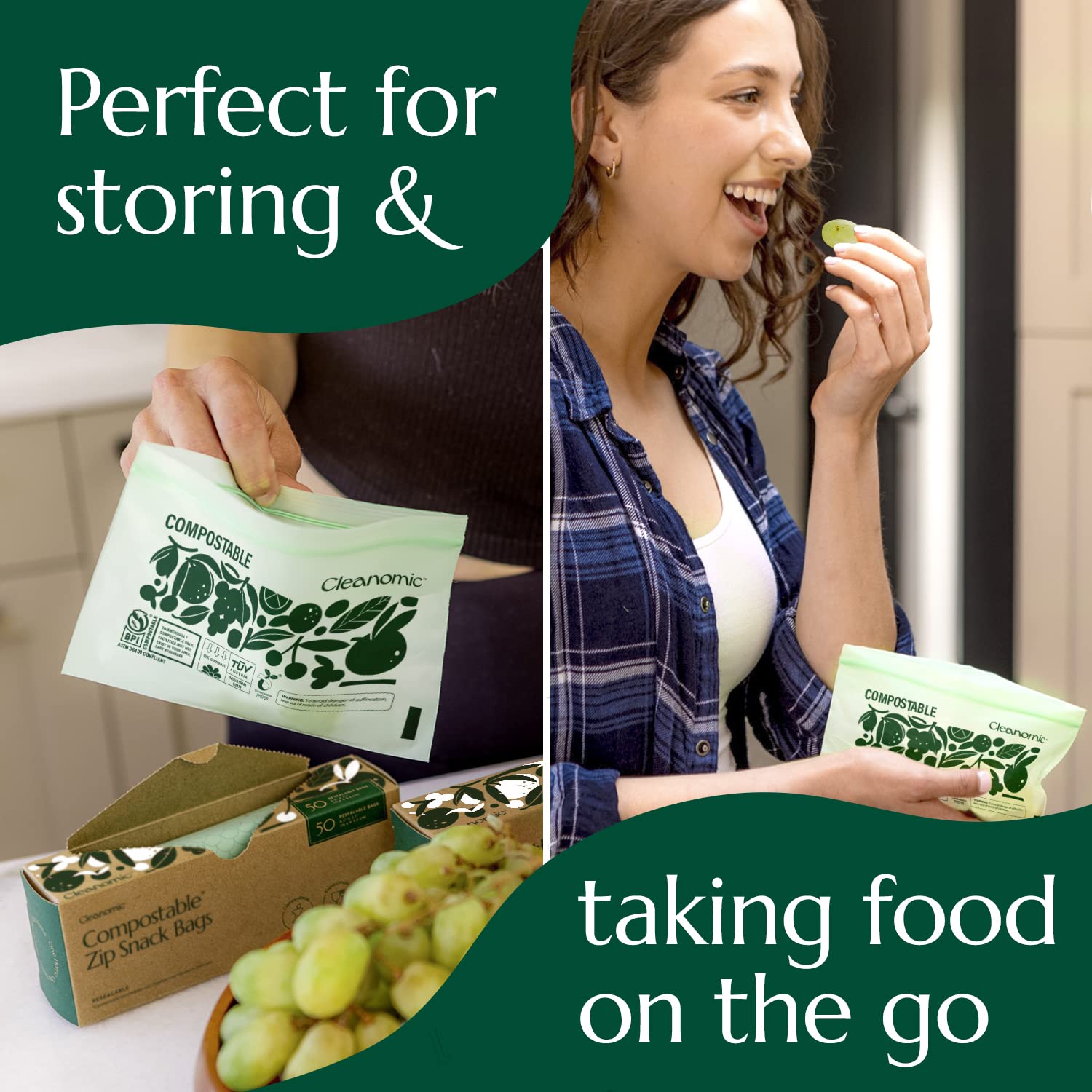 Compostable* Snack Size Food Storage Bags (50 Count)