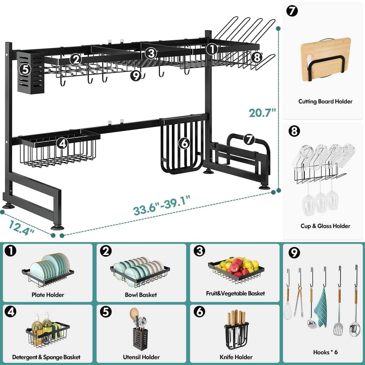 2 Tier Extra Large Stainless Steel Over The Sink Dish Drying Rack