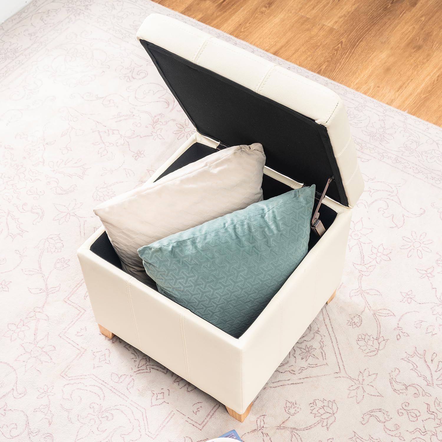 Square Storage Ottoman with Hinged Lid