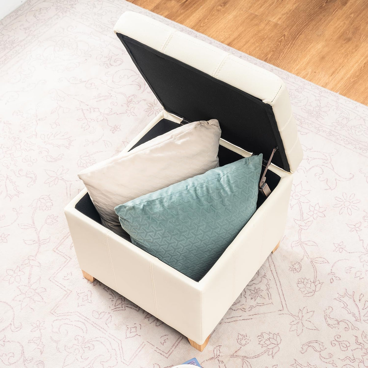 Square Storage Ottoman with Hinged Lid