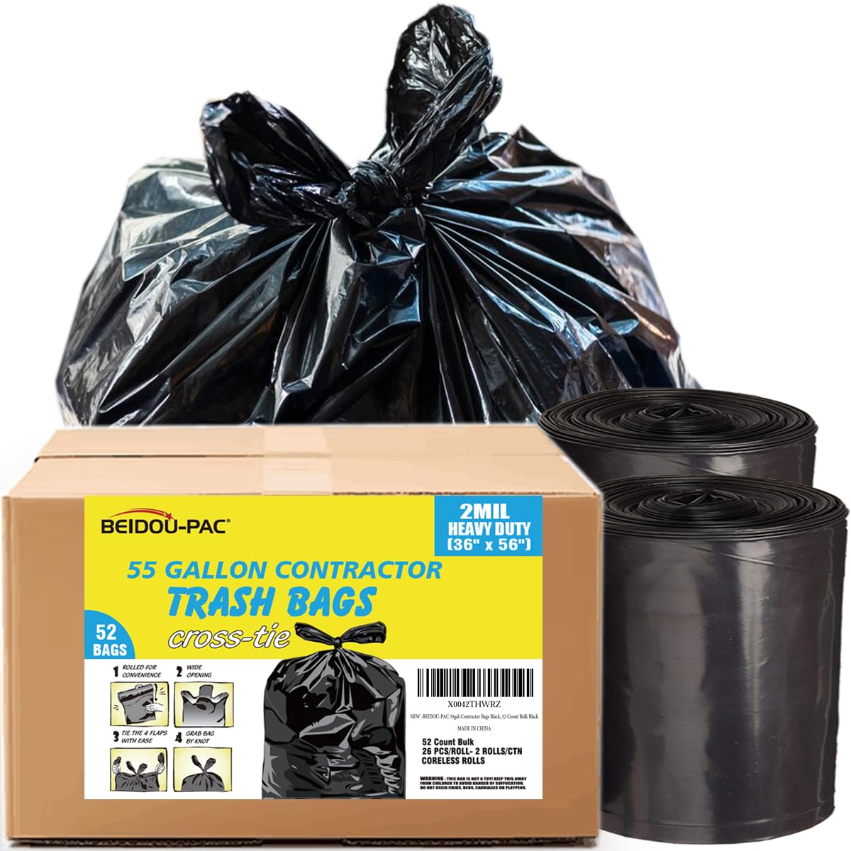 Contractor Heavy Duty Trash Bags 55 Gallon (52 Count)