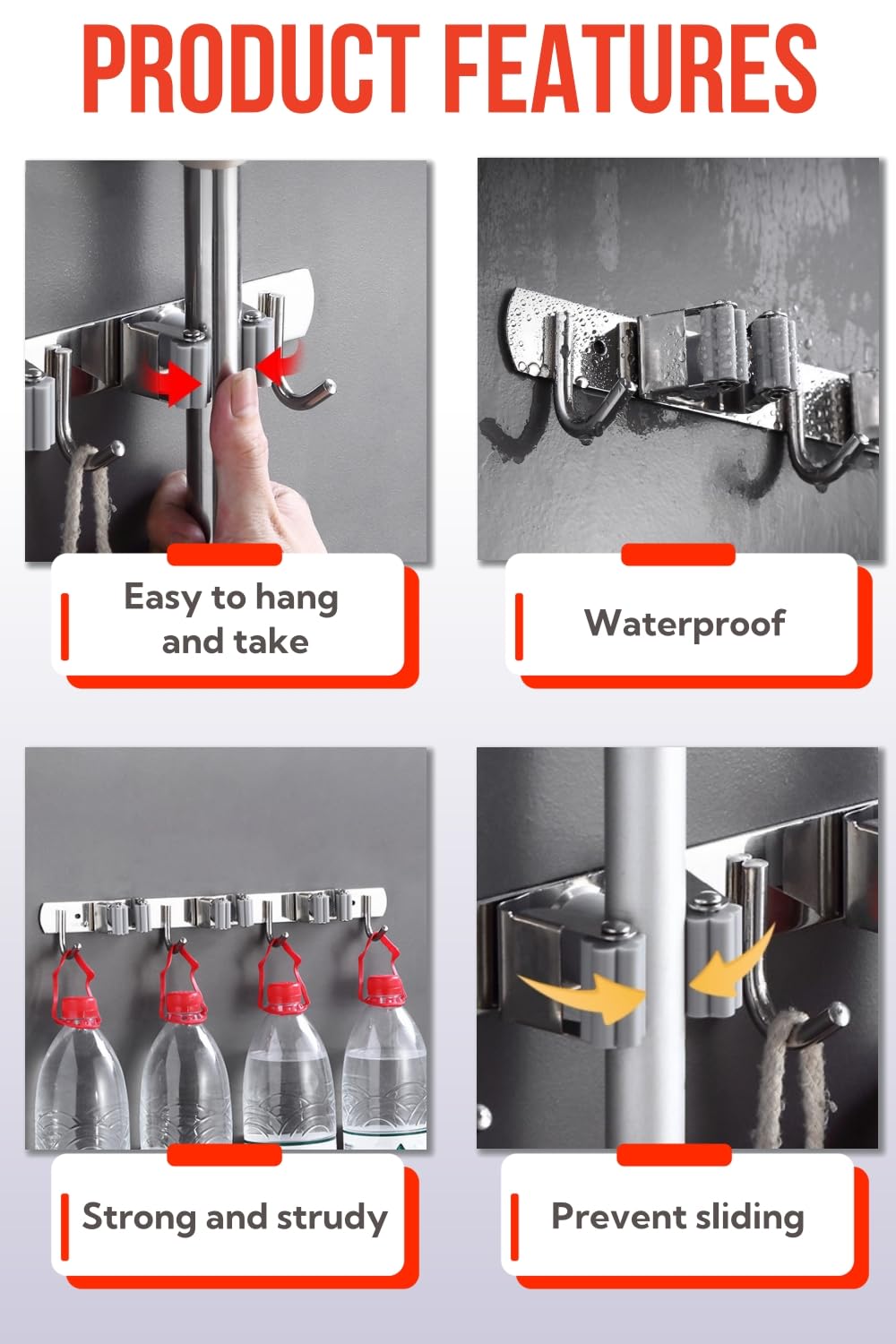 Mop and Broom Holder Wall Mount