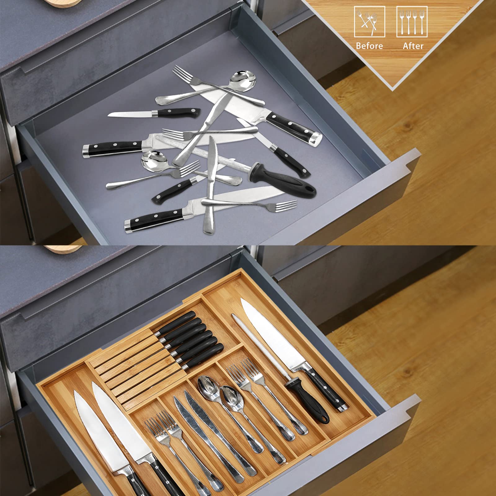 Bamboo Silverware Drawer Organizer