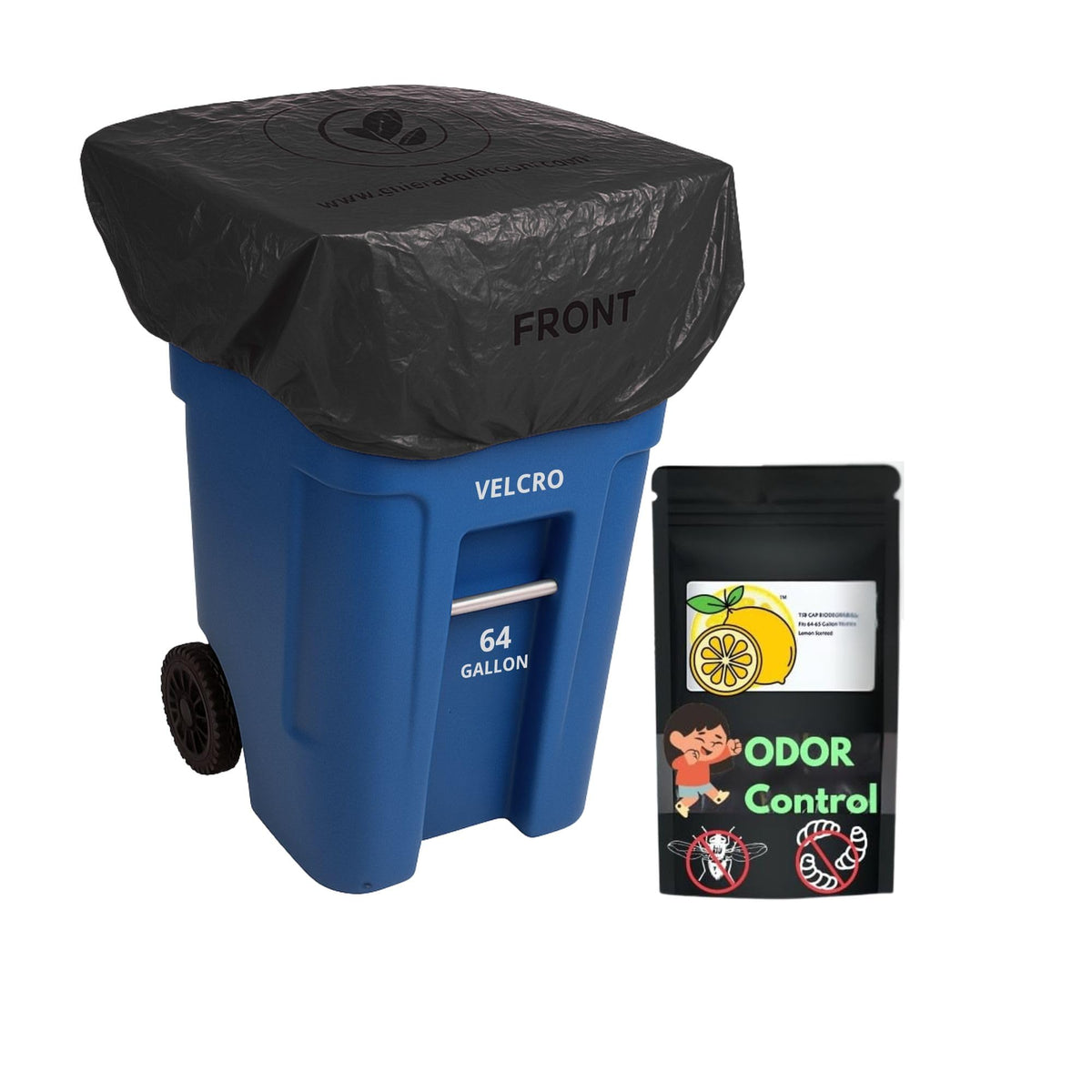 Trash Can Smell Eliminator Cover Odor Eliminating Bag with Optional Straps Lemon Scented Durable Chemical Free 64 Gallon 2 Pack (2 Count)