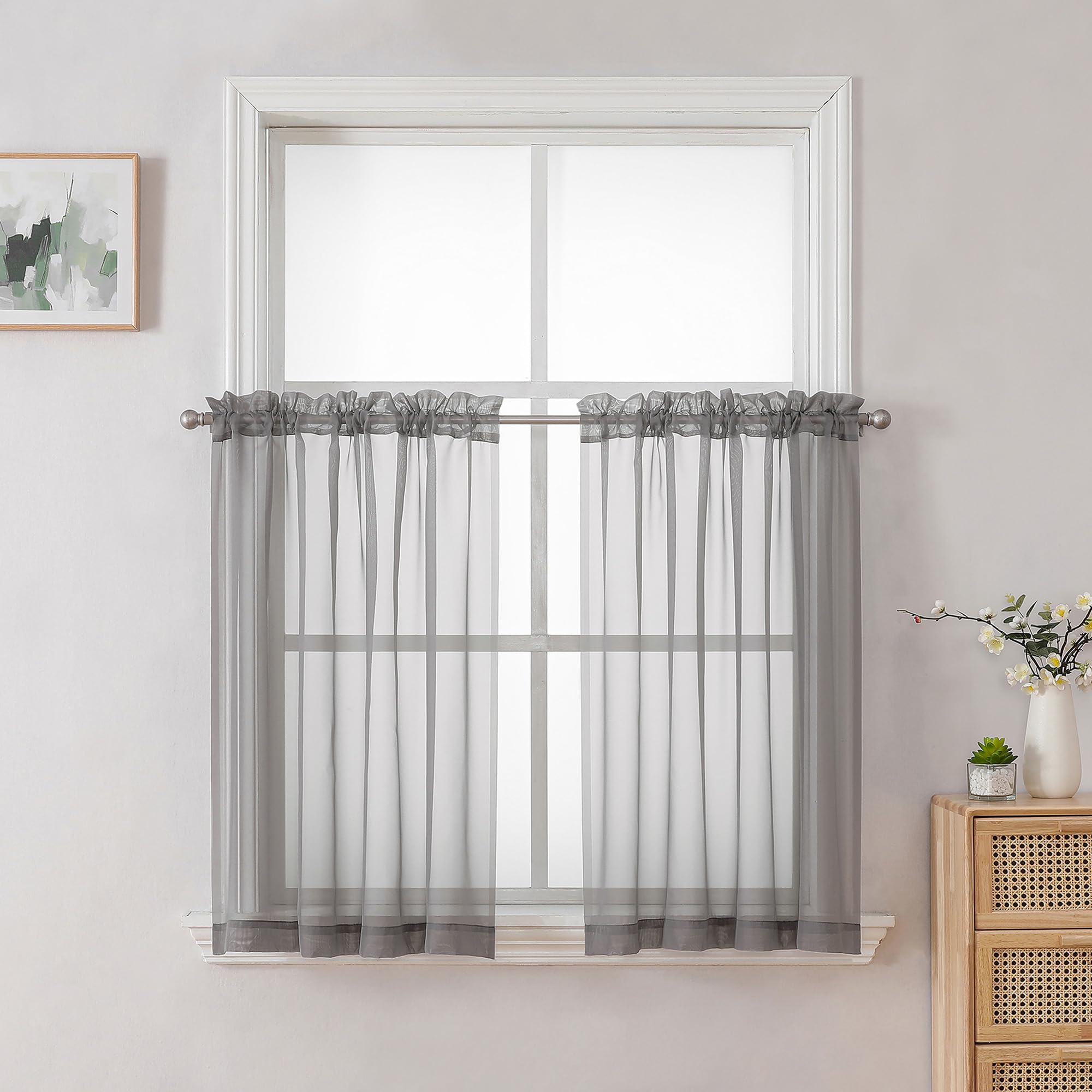 Sheer Curtains Tiers 42W x 24L Inches