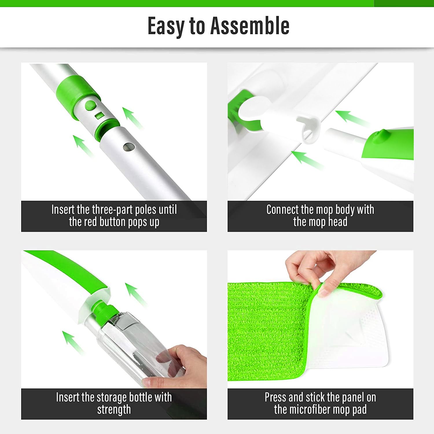 Wet Spray Mop for Floor Cleaning with 14 oz Bottle & 3 Microfiber Pads