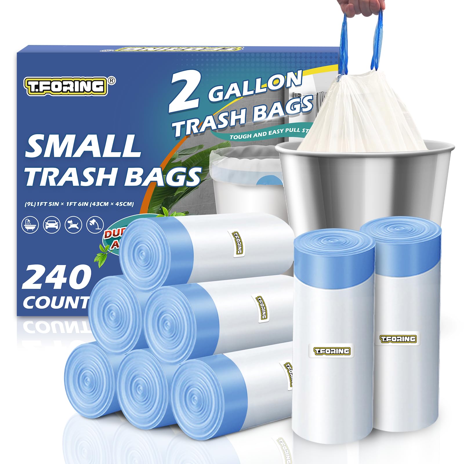 Small 2 Gallon Trash Bags Drawstring (240 Count)