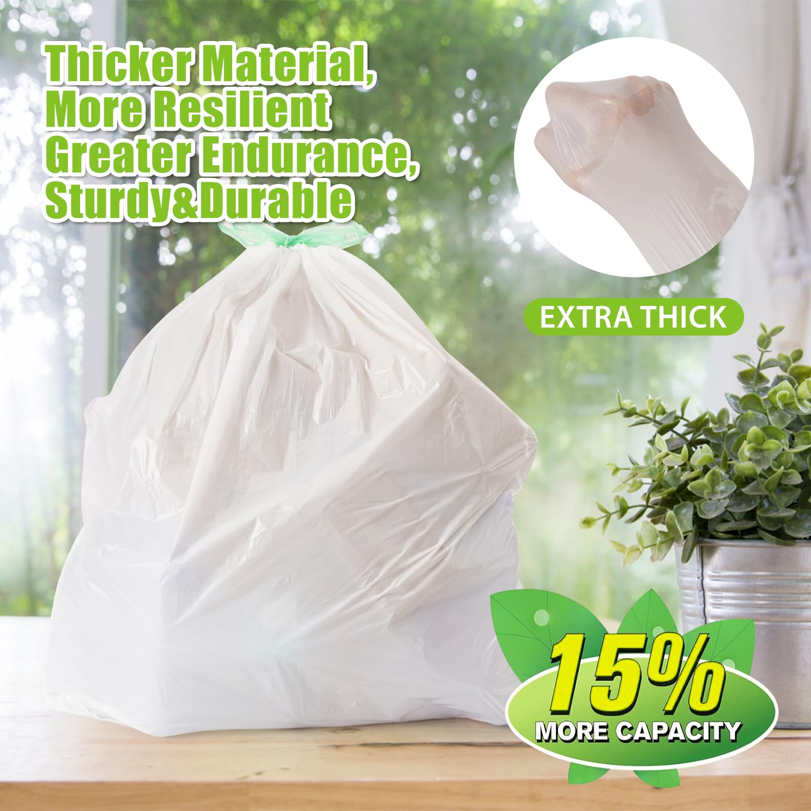 Large Trash Bags 13 Gallon Tall Drawstring 100% Post (300 Count)