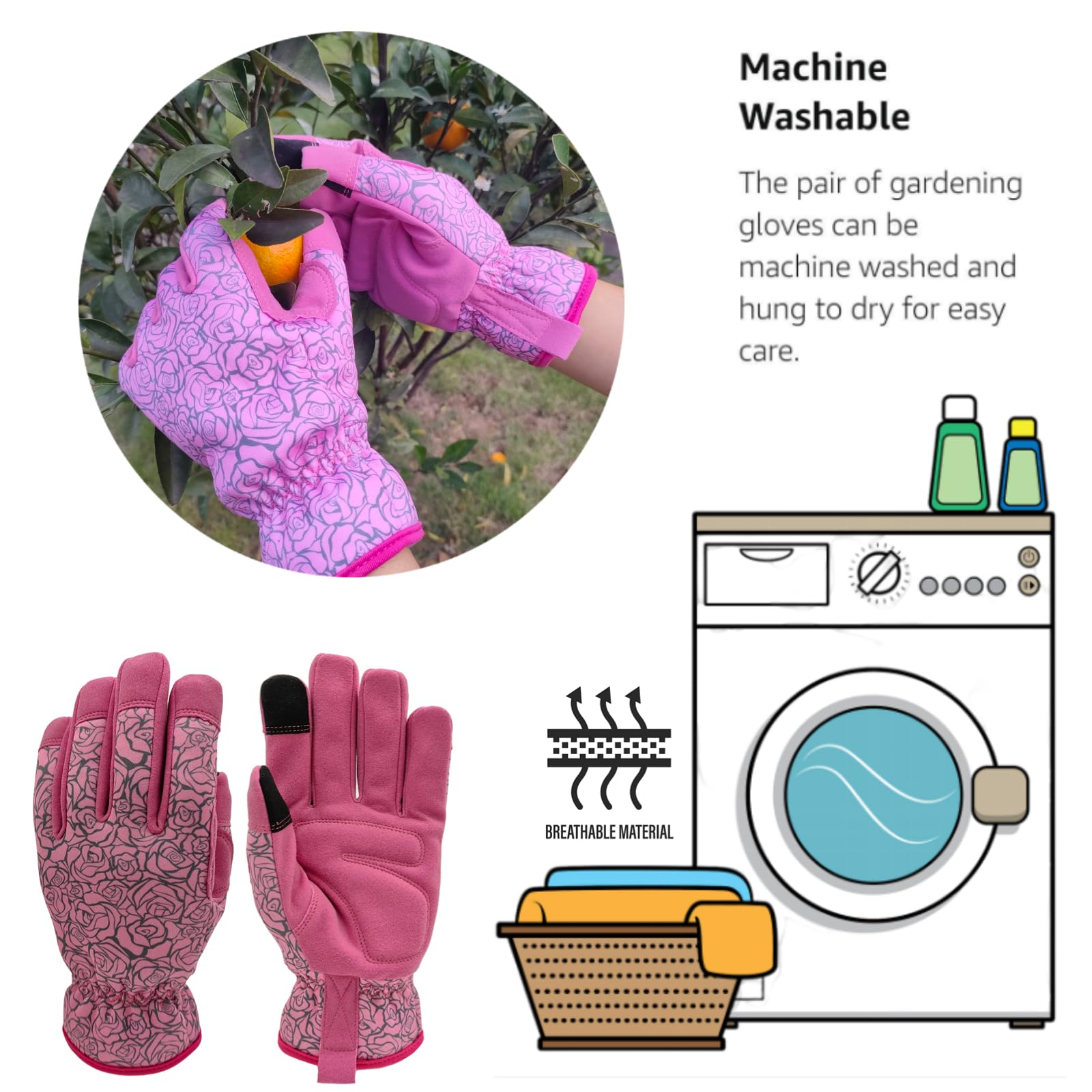 Gardening Gloves with Rose Floral Pattern