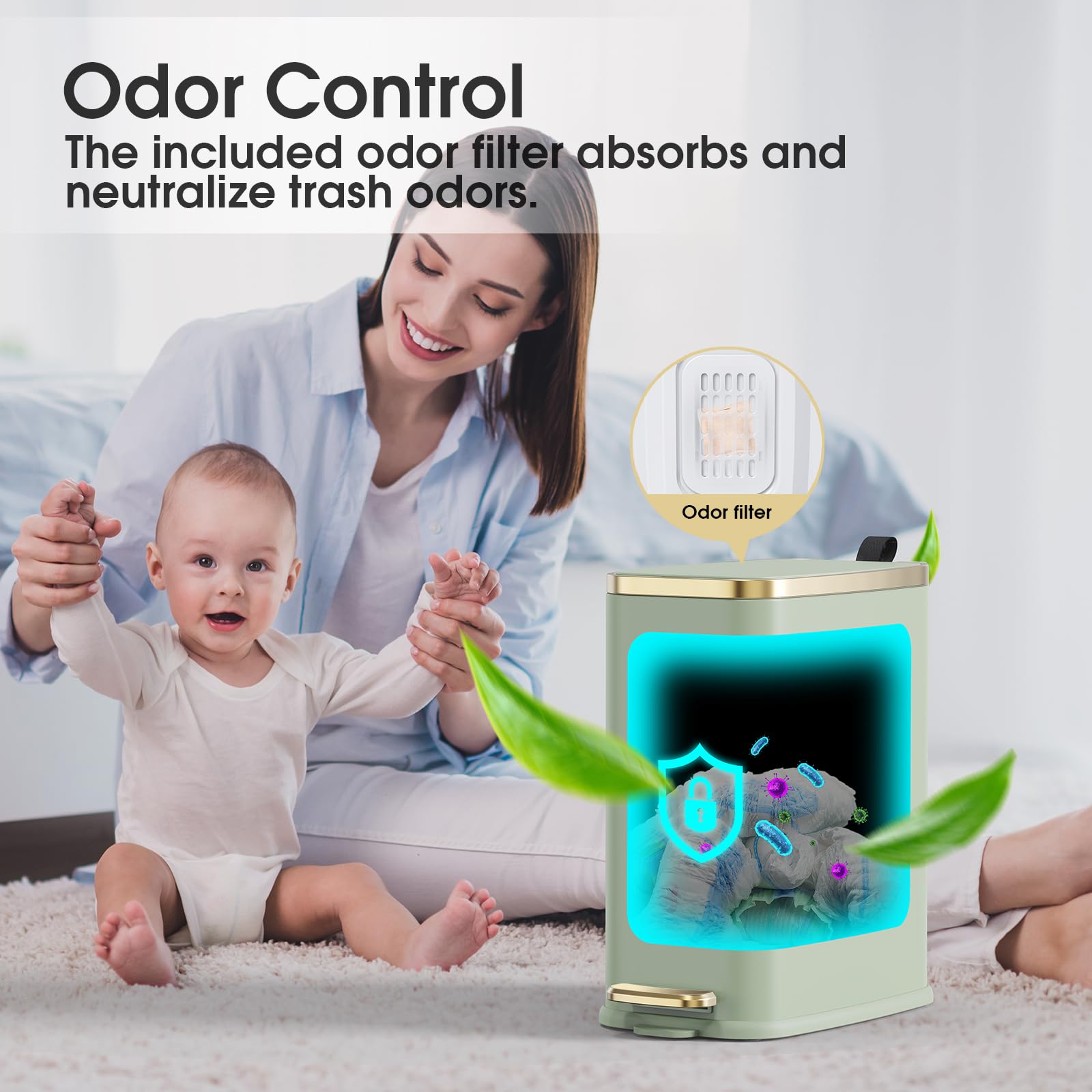 Small Bathroom Trash Can with Lid Soft Close