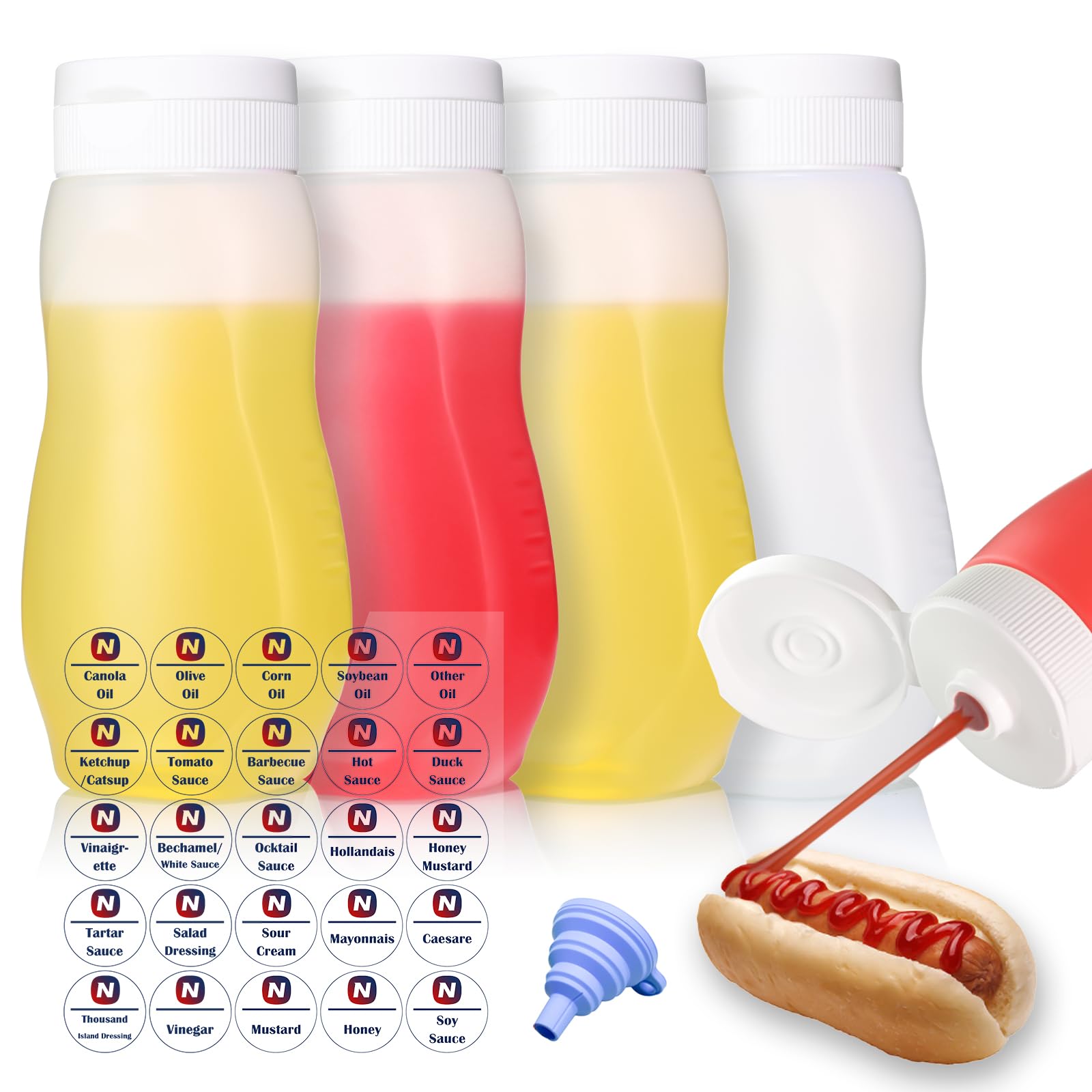 Condiment Squeeze Bottles for Ketchup Hot Sauce Liquids Oil with Caps for Condensed Milk and Mustard Salad Dressing Dispenser Clear Plastic Bottles Dressing Container HD PE BPA