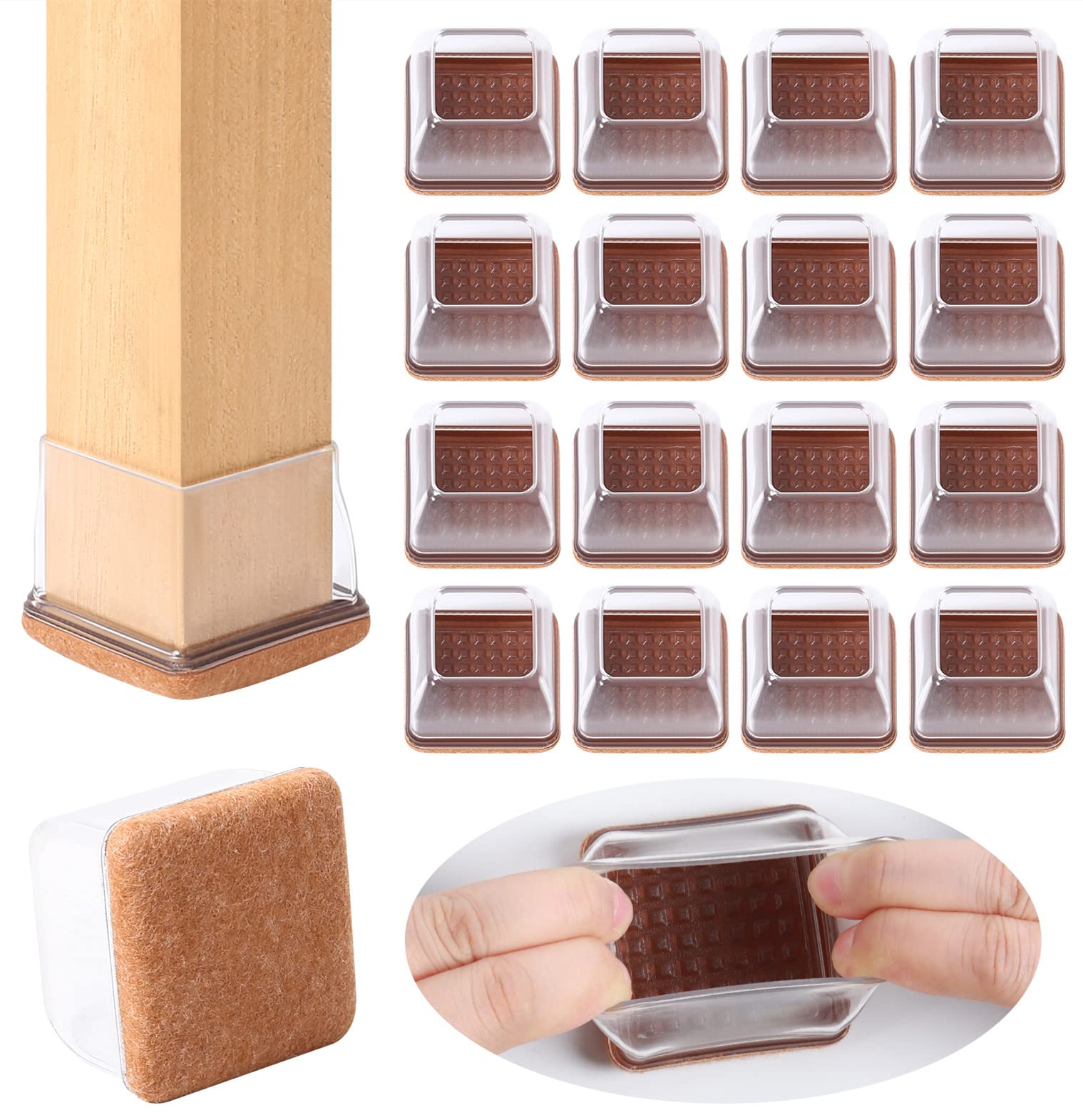 24 Pcs 2inch Square Clear Chair Leg Floor Protectors (24 Count)