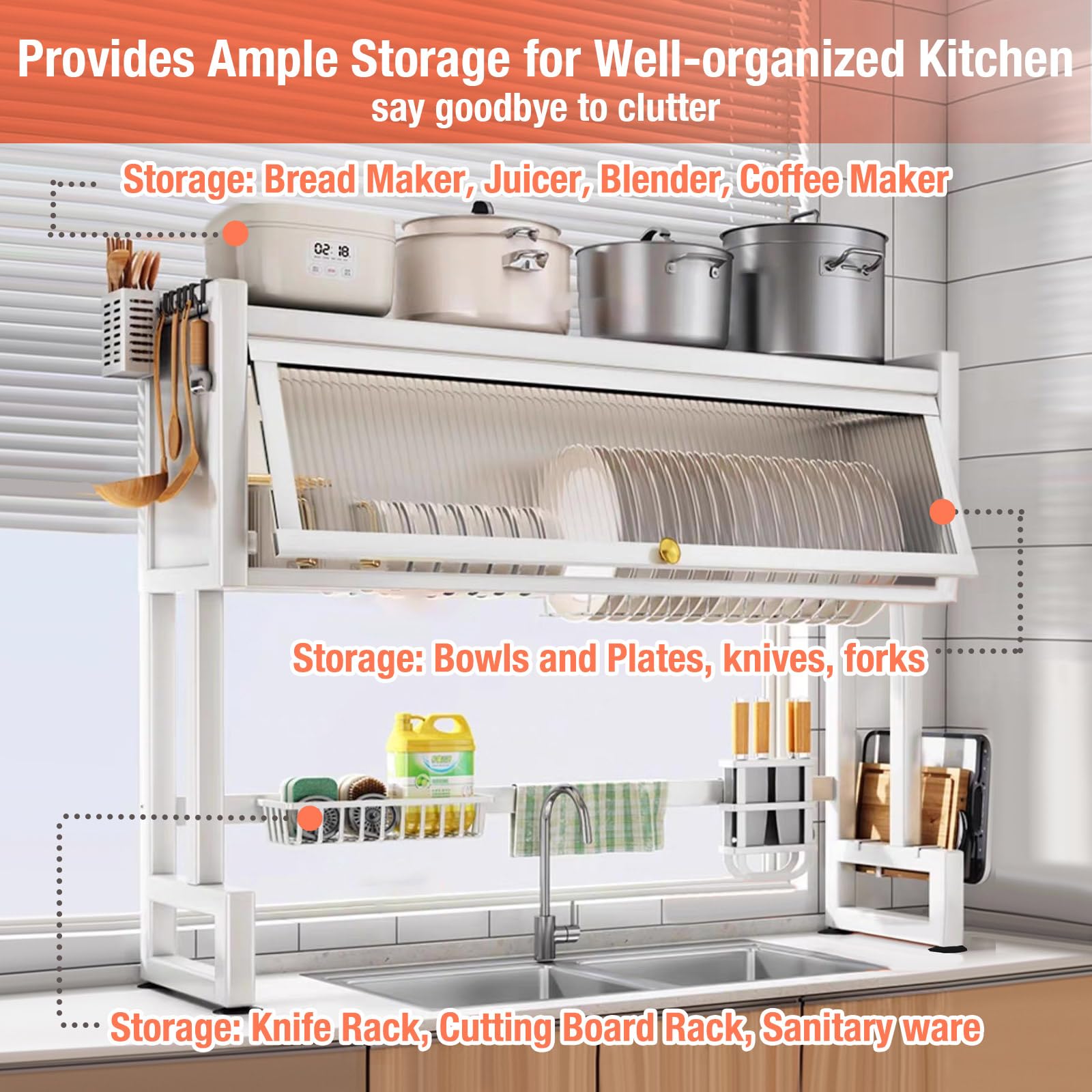 Over the Sink 3 Tier Dish Drying Rack with Cover