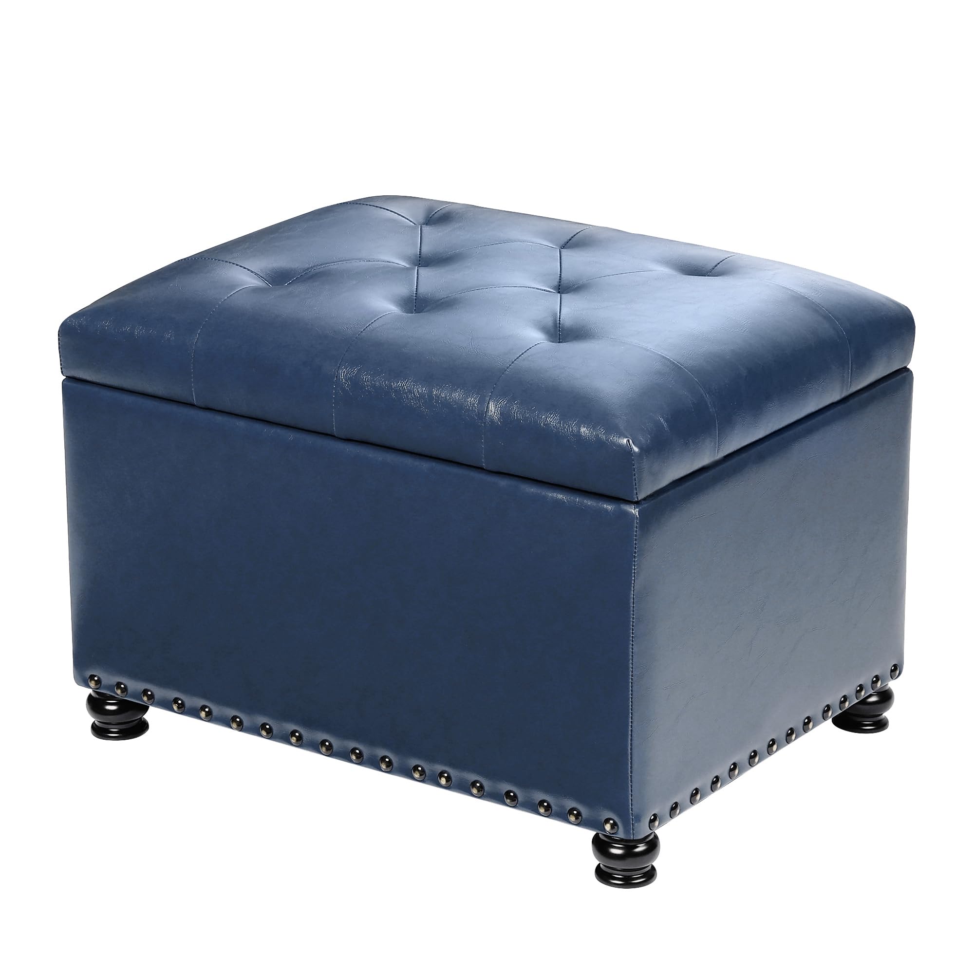Faux Leather Storage Ottoman Bench Rectangle 24 Inch Foot Rest Ottomans