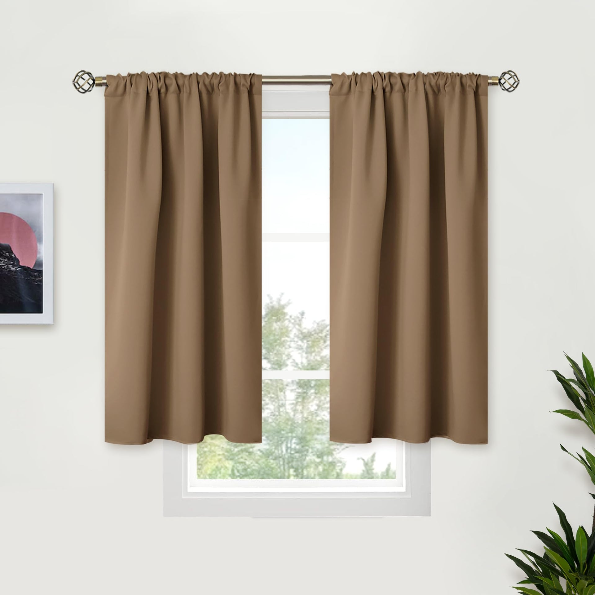 Taupe Blackout Curtains 45 Inches Length for Short Window (2 Count)