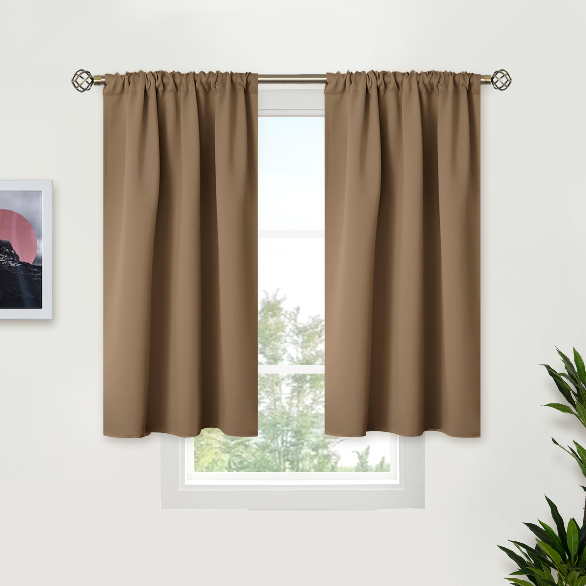 Taupe Blackout Curtains 45 Inches Length for Short Window (2 Count)