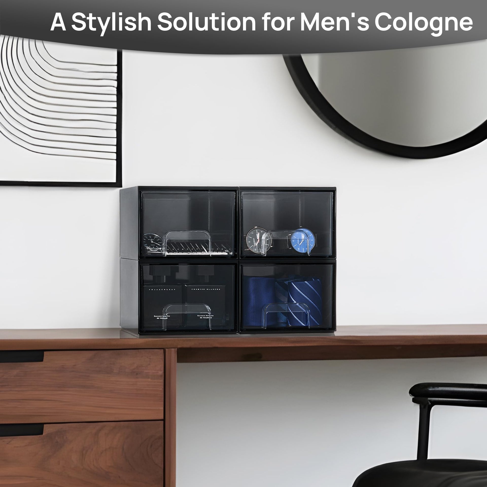 Black Small Stackable Storage Drawers for Cologne Organizer (4 Count)