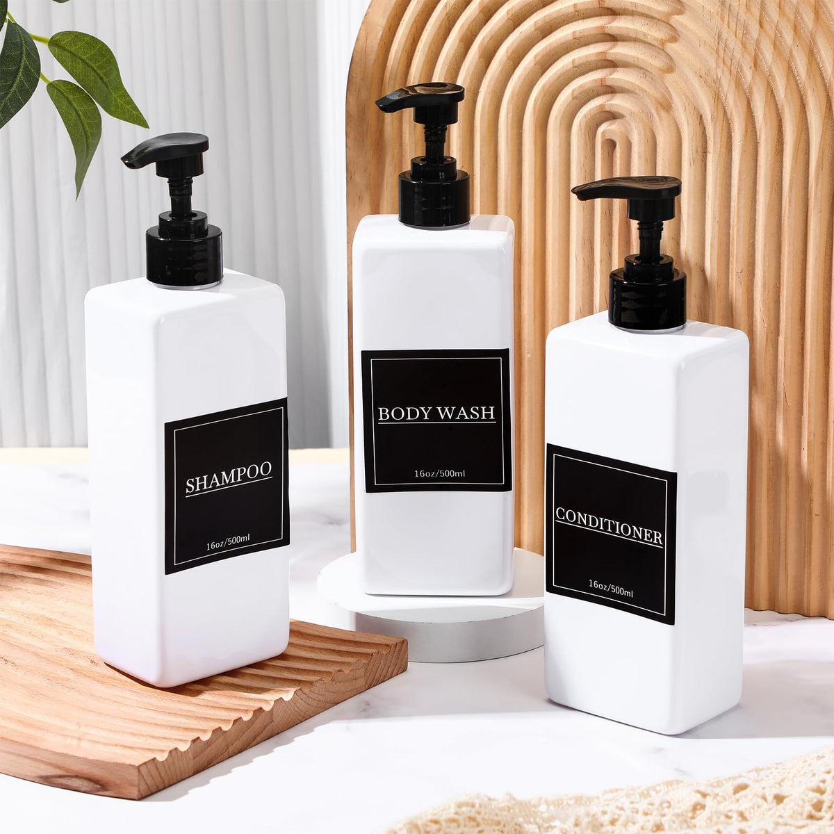 6 Pcs Shampoo and Conditioner Dispenser Bottles 16oz Modern Shower Soap Bottles with Pump (6 Count)