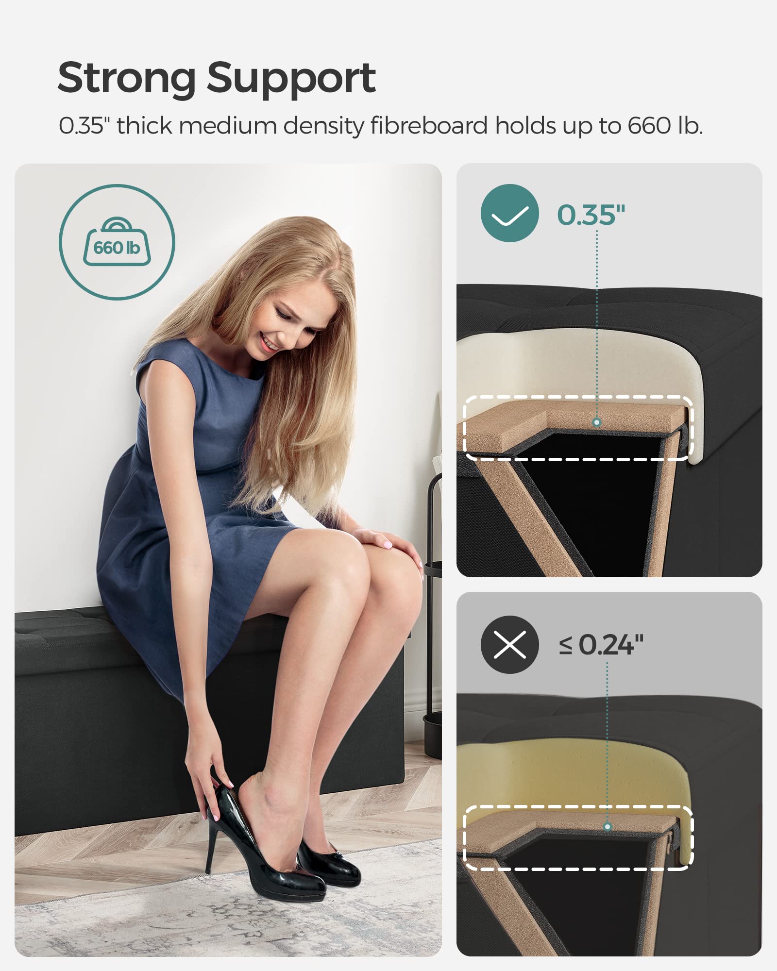 43.3 Inches Folding Storage Ottoman Bench