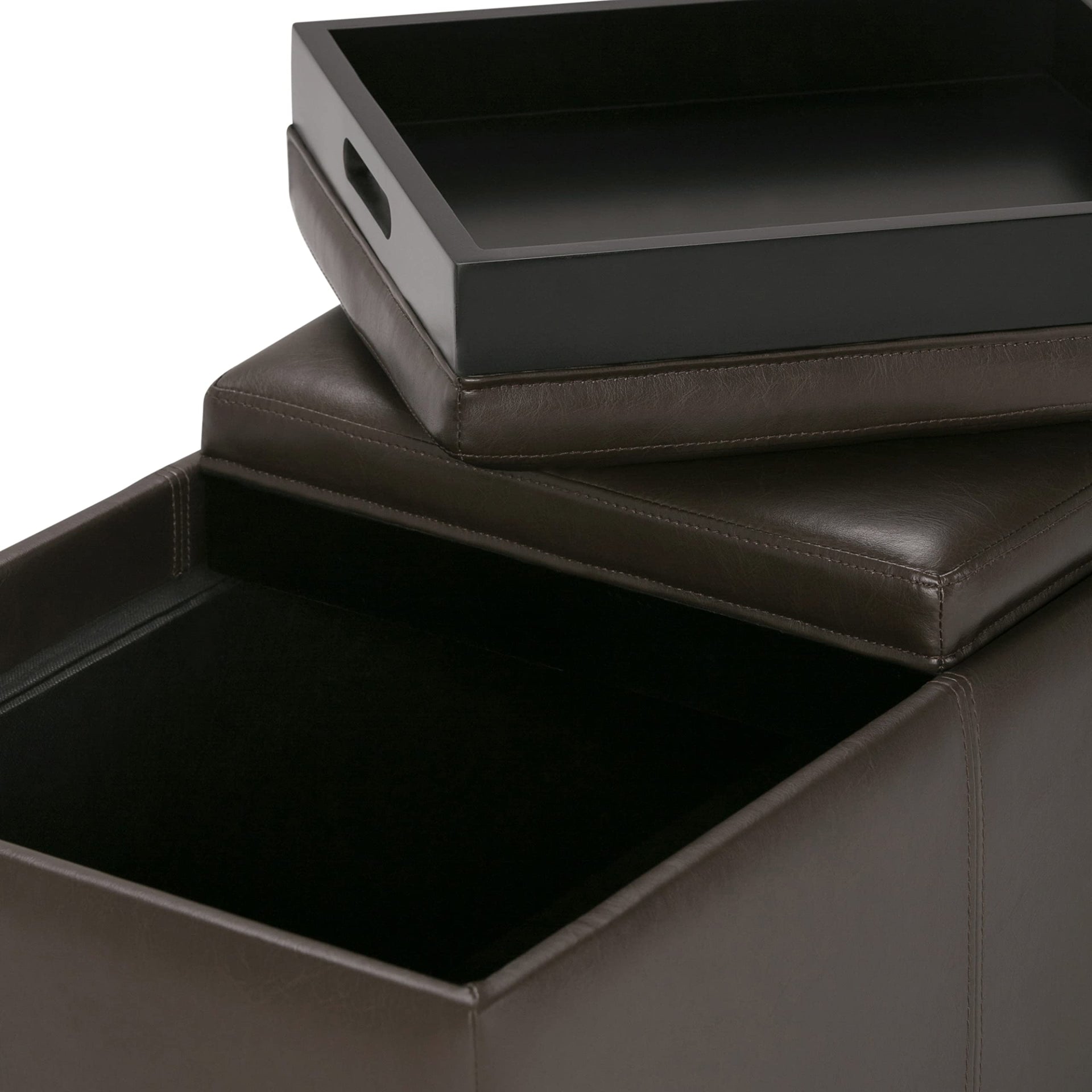 Avalon 42" Wide Vegan Leather Storage Ottoman in Chocolate Brown