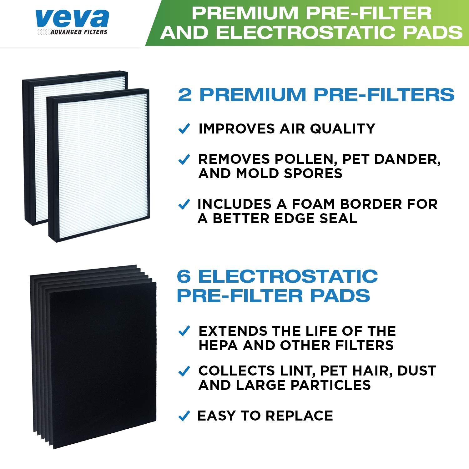 Premium 2 HEPA Replacement Filters and 6 Activated Carbon Pre Filters for Blueair 200