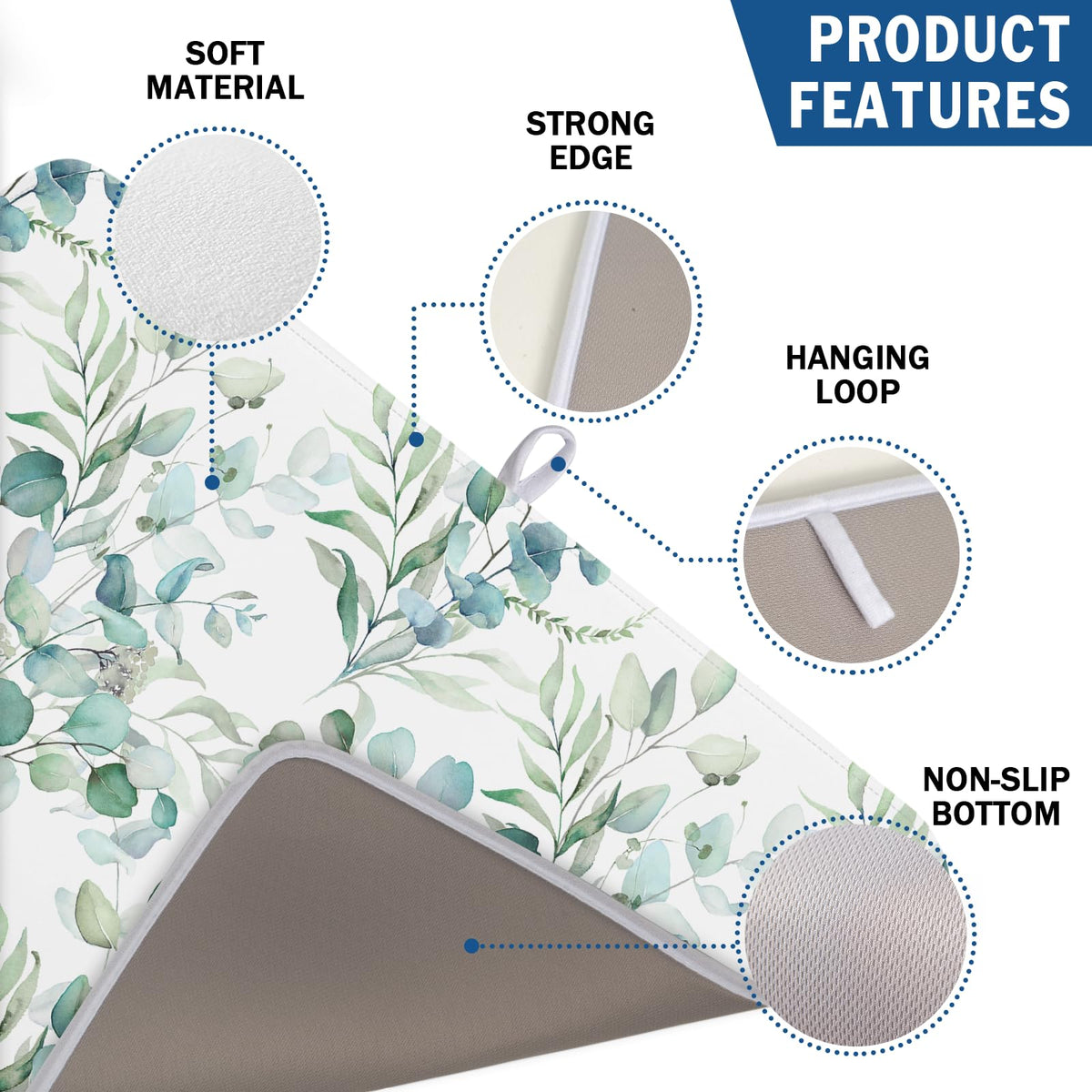Sage Green Leaves Dish Drying Mats for Kitchen Counter 18x24 Inch