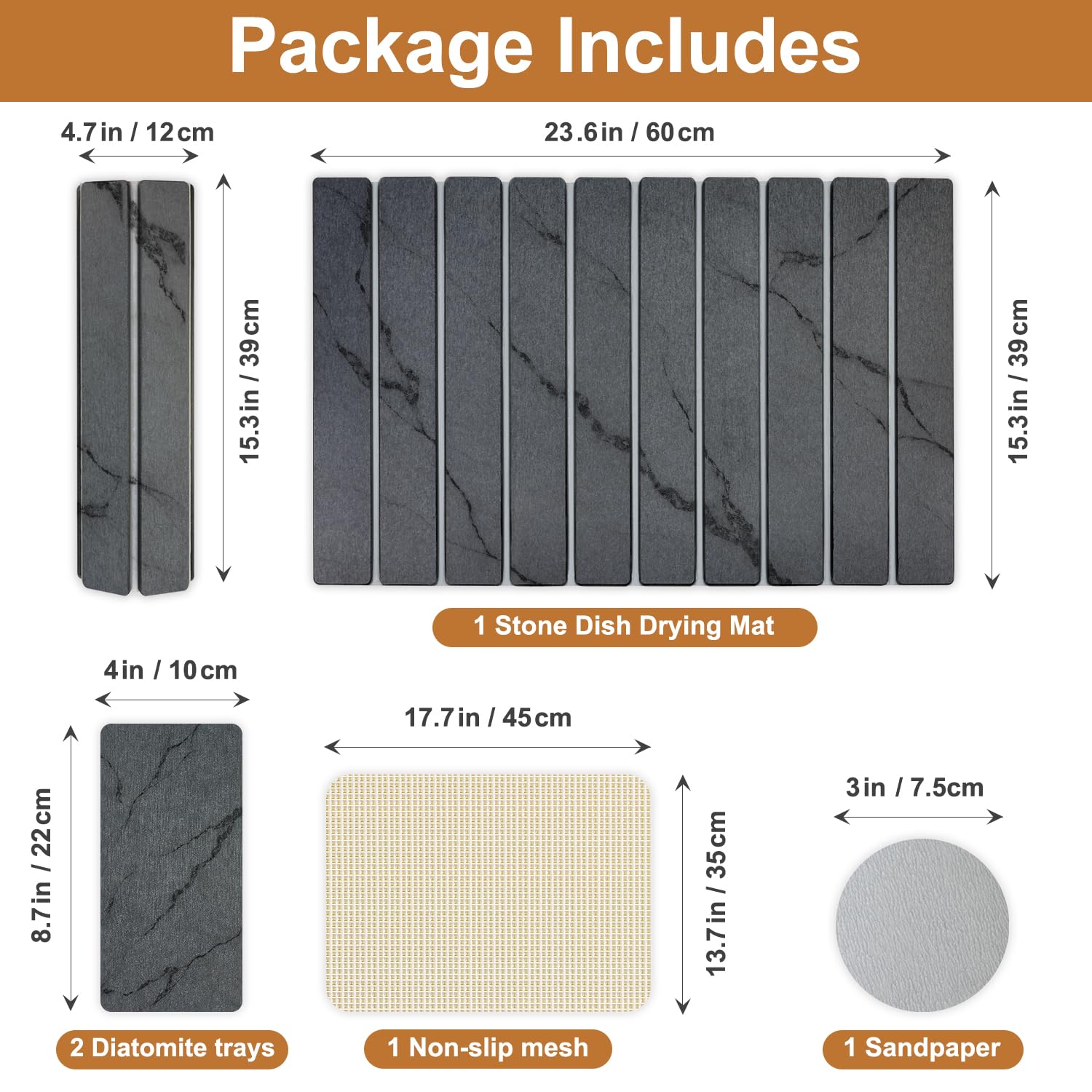 3 Large Stone Drying Mat for Kitchen Counter Black Quick Dry Stone Dish Mat (3 Count)