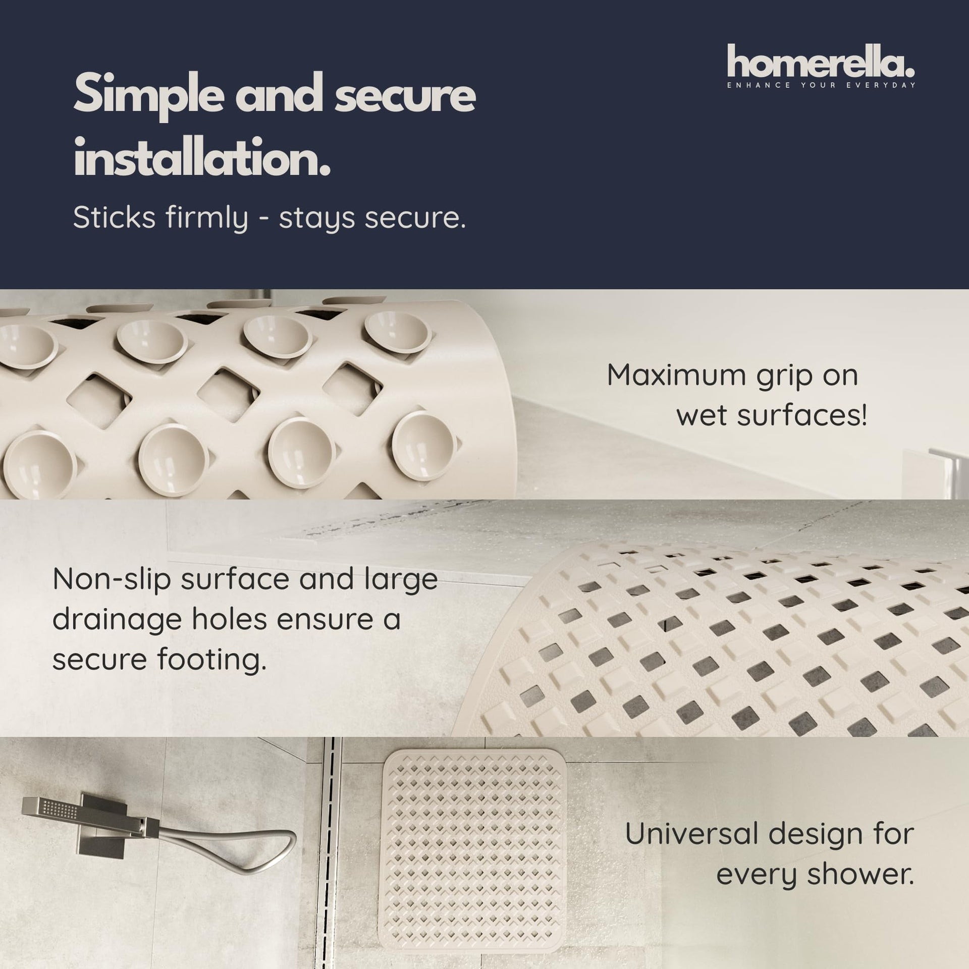 Square Shower Mat Non Slip Anti Mold 21x21 Anti Slip Shower Mat