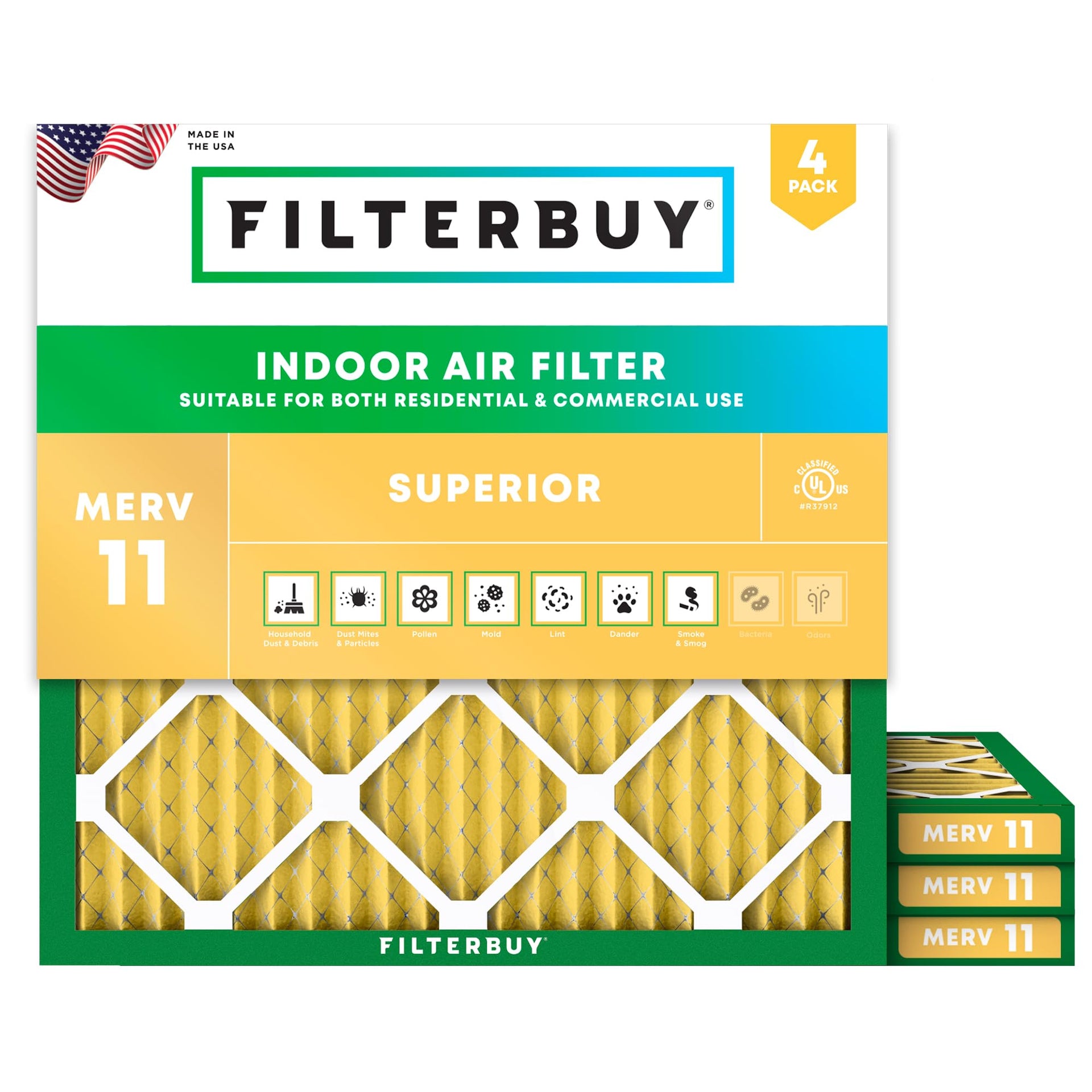 22x22x1 Air Filter MERV 11 Pet & Allergy Defense (4 Count)