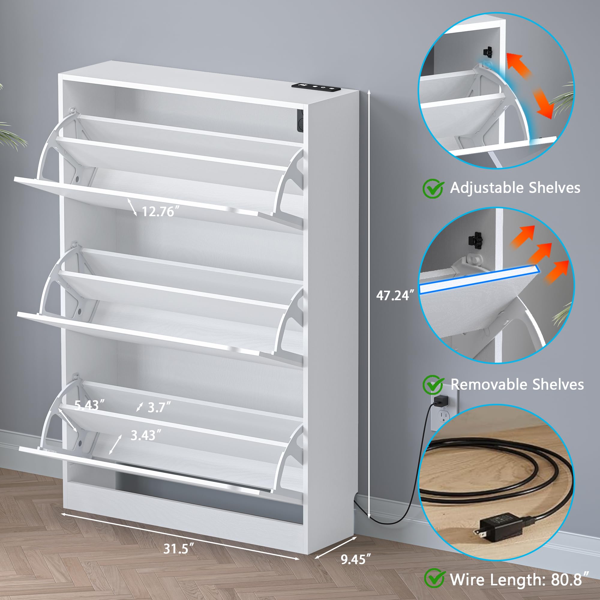 Shoe Cabinet with Odor Control and Back Panels