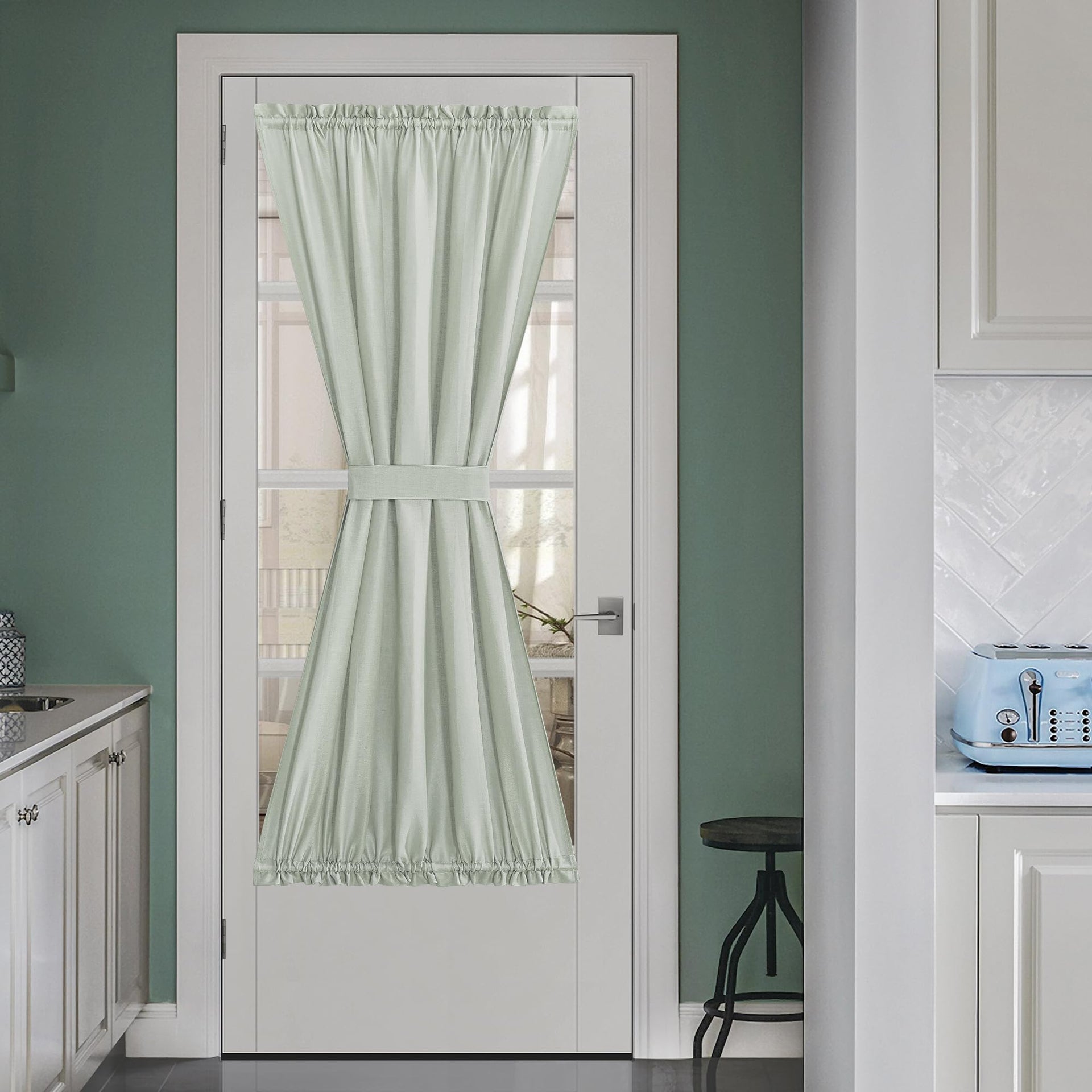 Sage Green Linen Window Sheer French Door Curtain for Privacy