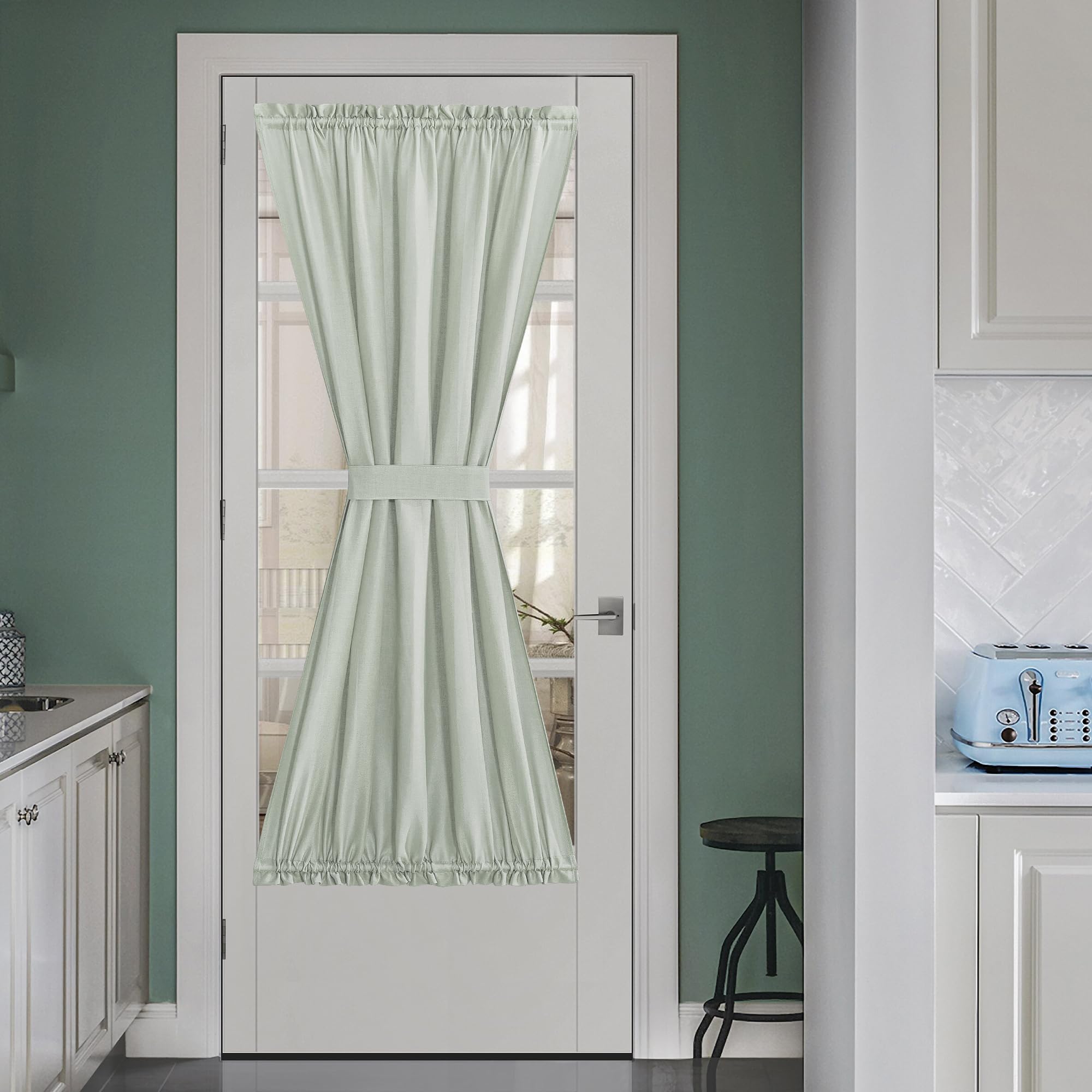 Sage Green Linen Window Sheer French Door Curtain for Privacy