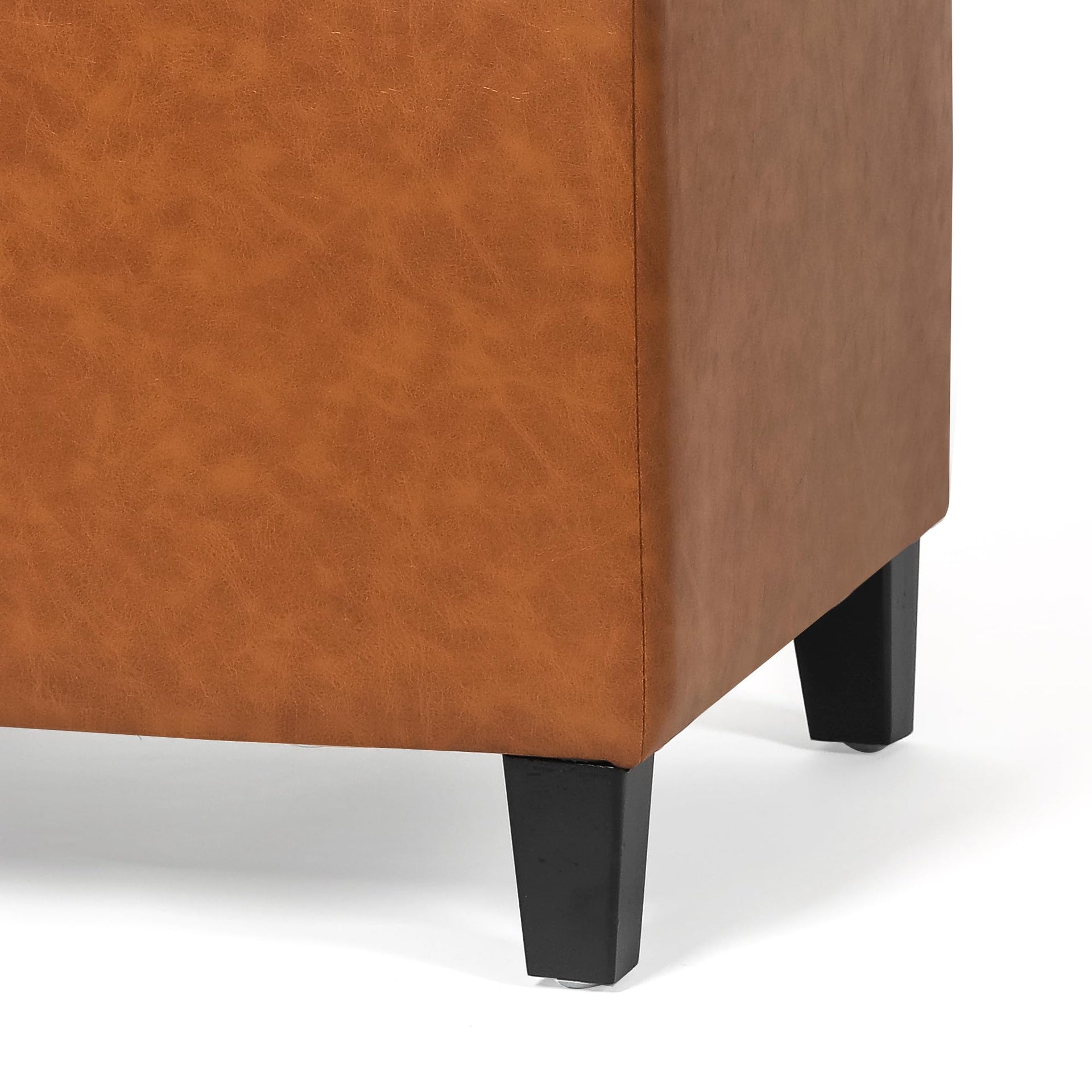 17.7" Leather Cube Storage Orange Ottomans for Living Room