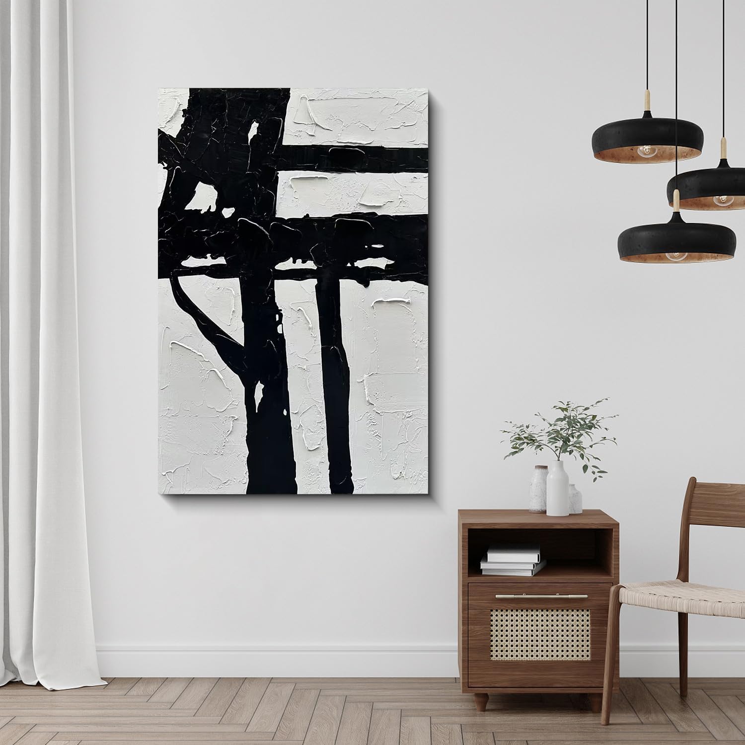 Art Hand drawn black and white abstract decorative oil painting