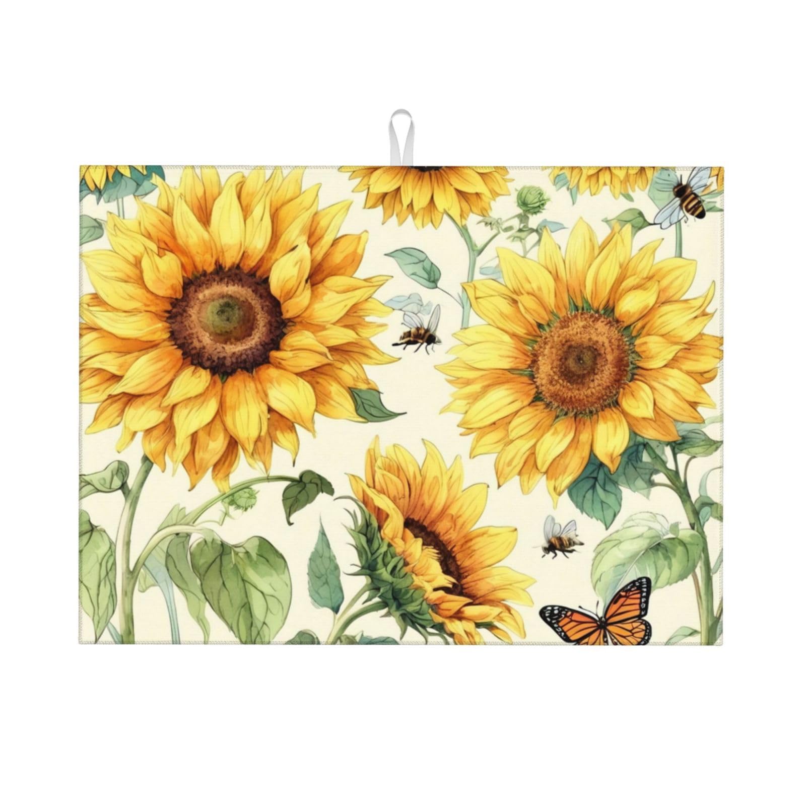 Sunflower Dish Drying Mat Highly Absorbent Double